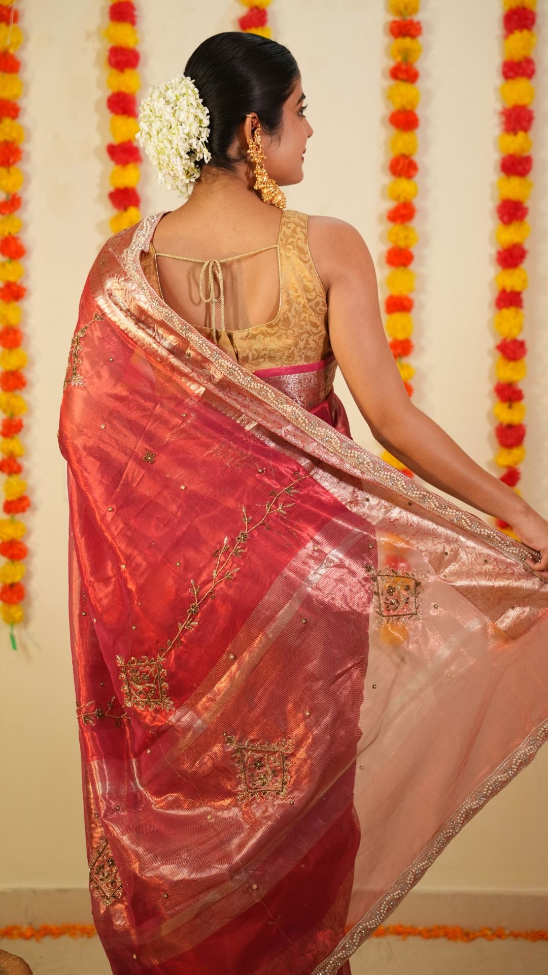 Pure Tissue Silk Lace Work Gota Patti Banarasi Saree With Intricate Zari Work