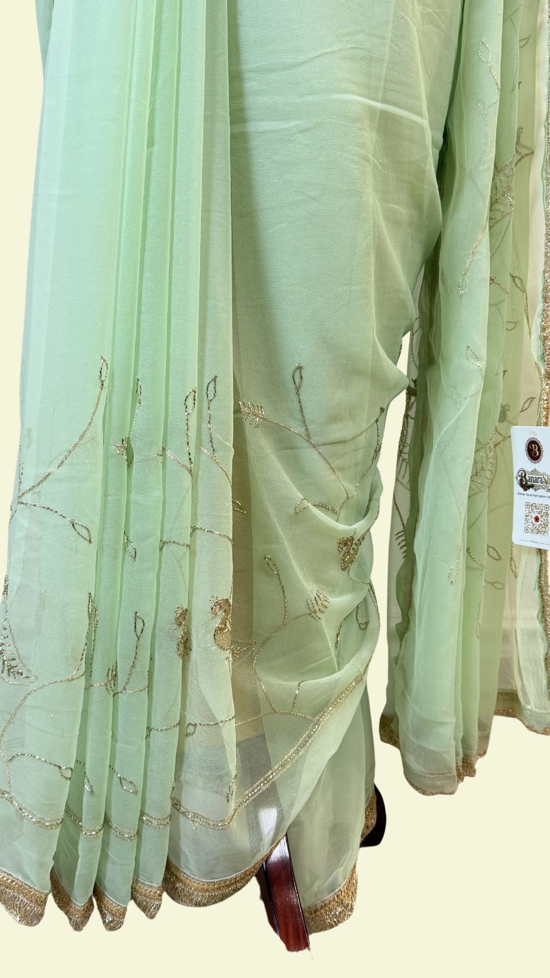 Mint Green Chiffon Saree for Women