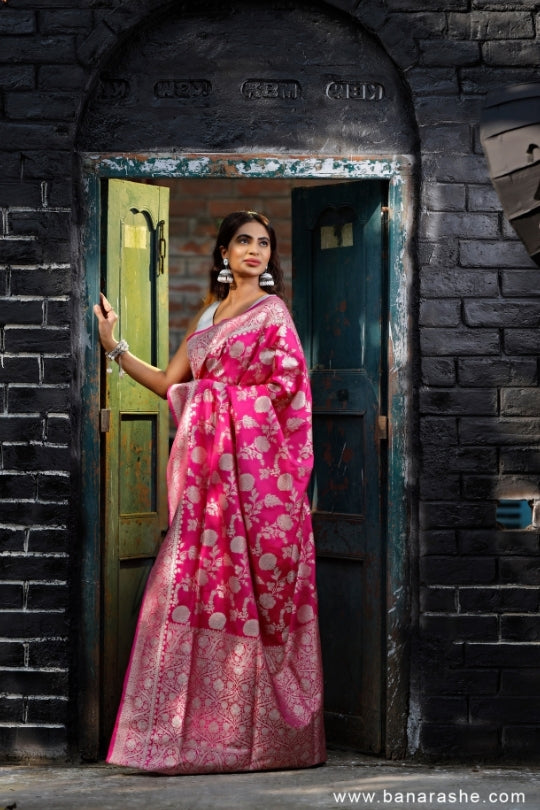 Pink Handloom Katan Pure Silk Saree
