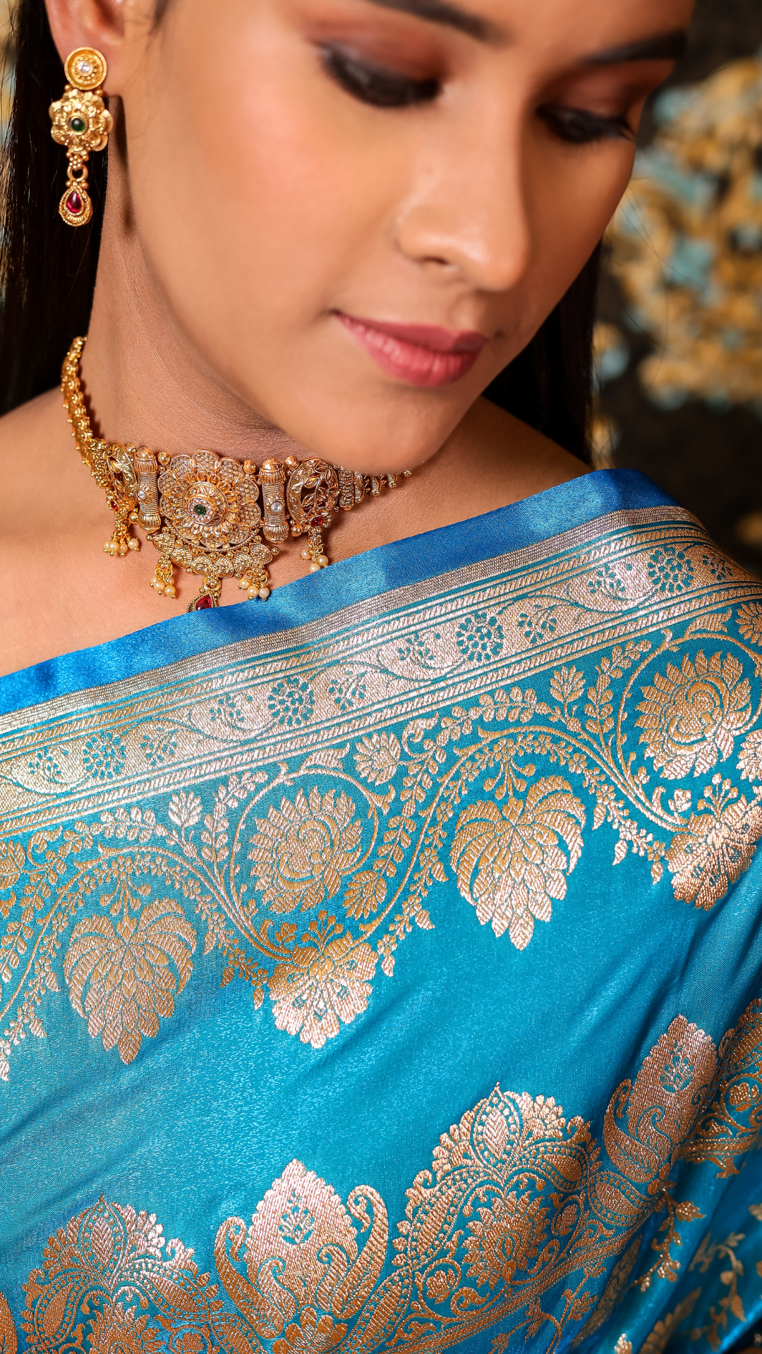 Azure Bloom Banarasi Silk Saree with Silver Zari Elegance