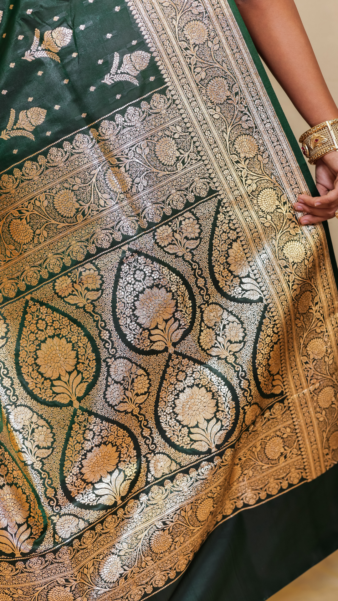 Dark Green katan banarasi silk saree