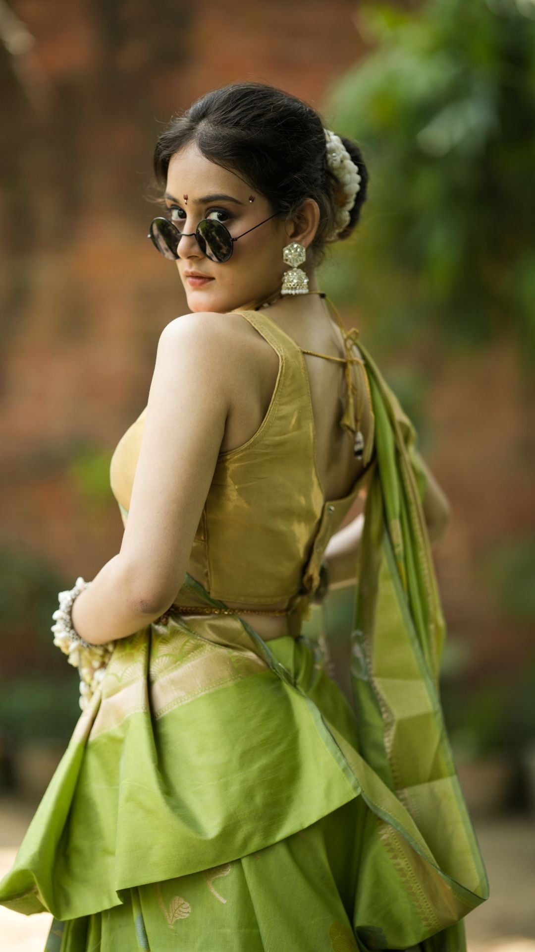 Mercerised Cotton Fancy Alfi Saree – Emerald Green with Meenakari Zari Border