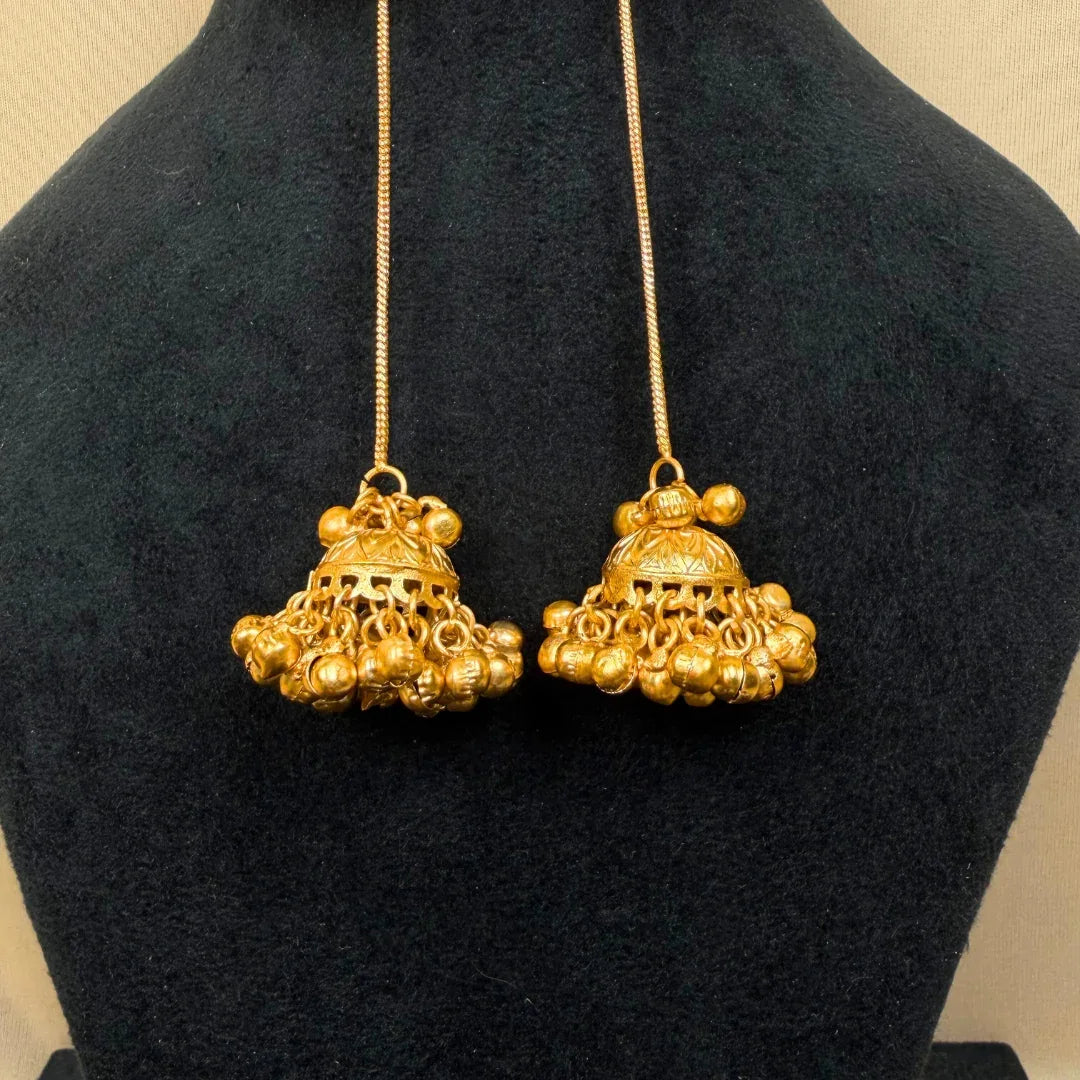 Pink Stone Jhumka Earrings,Long Chain Drop Danglers