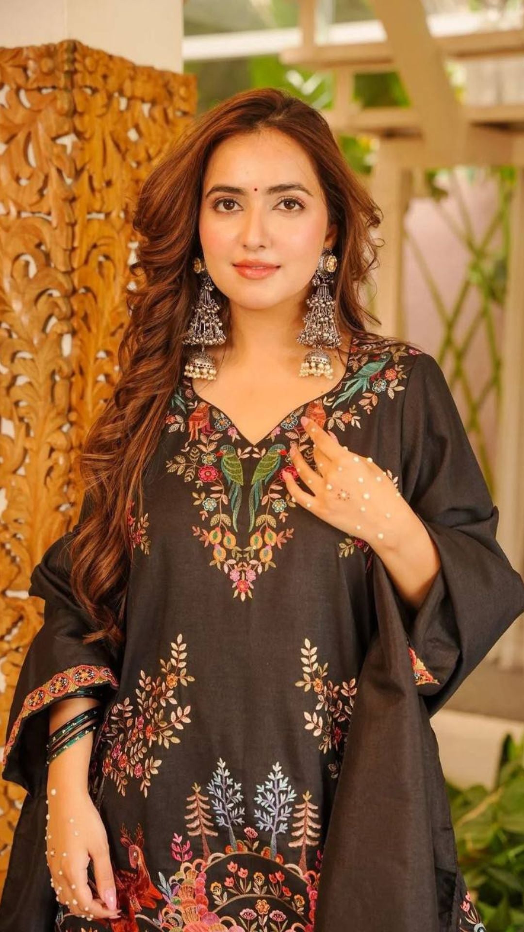 Black Printed Salwar Suit with Dupatta for Women