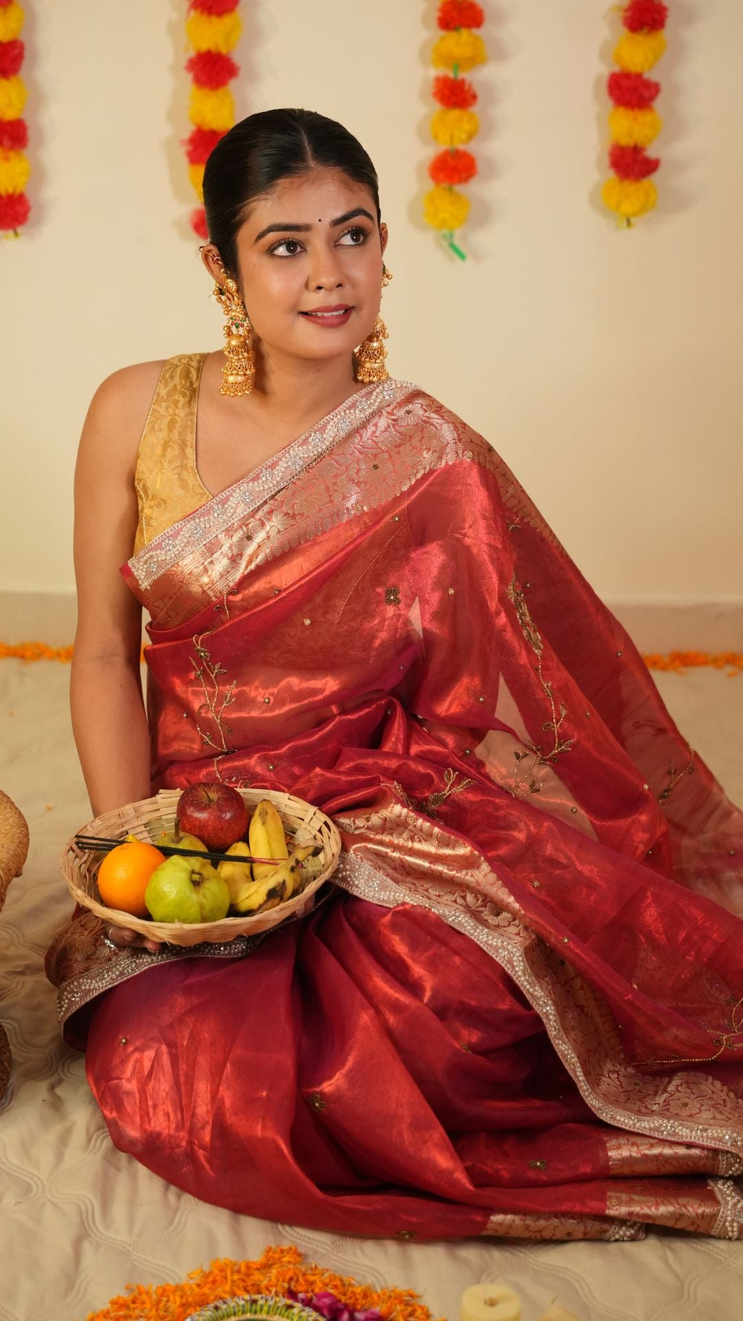 Pure Tissue Silk Lace Work Gota Patti Banarasi Saree With Intricate Zari Work