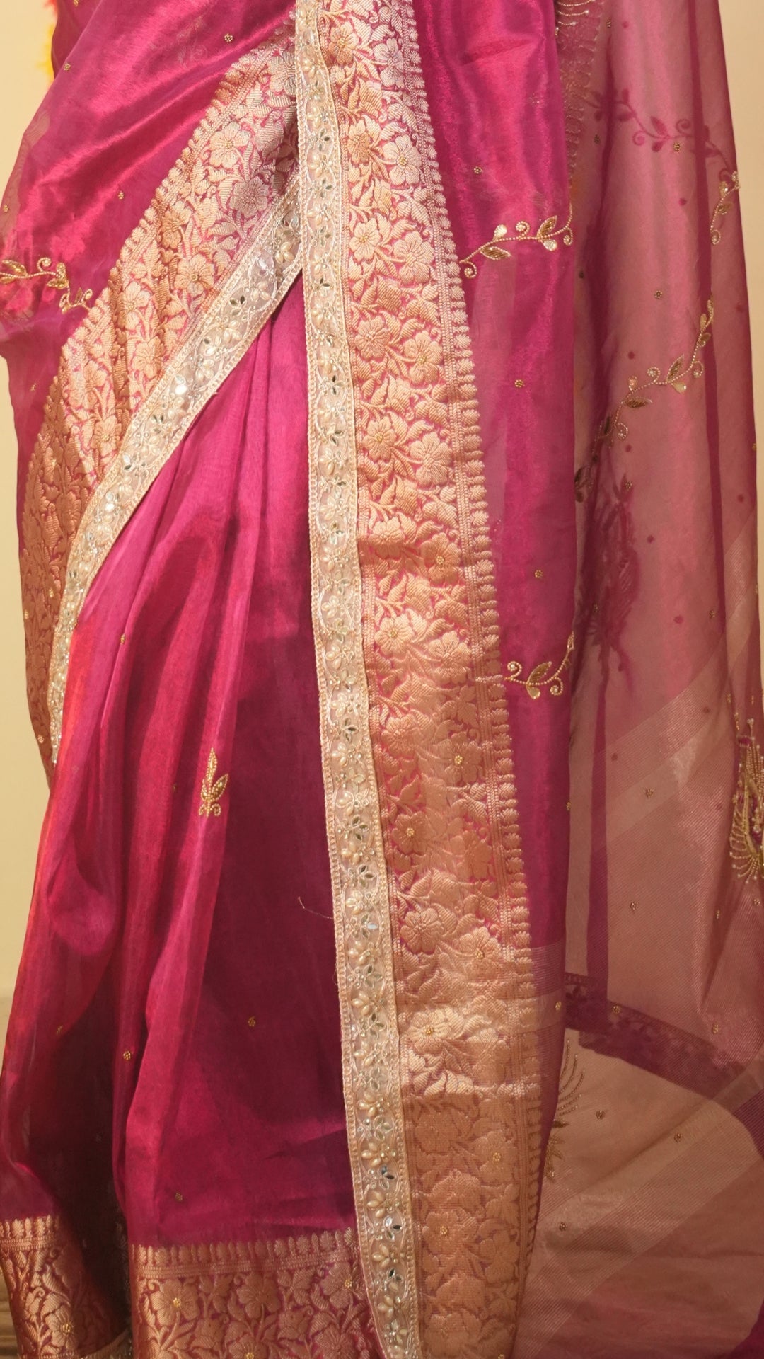 Radiant Fuchsia & Silver Hand-Embroidered Pure Tissue Saree