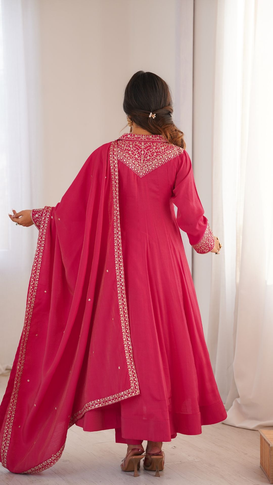 Pink Wedding Wear Anarkali Suit with Dupatta for Women