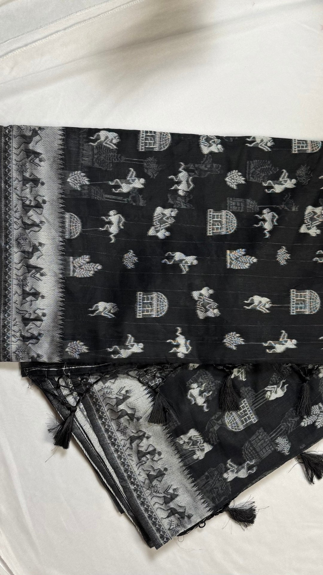 Banarashe Black & Silver Banarasi Georgette Saree with Gota Dandiya prints Motifs