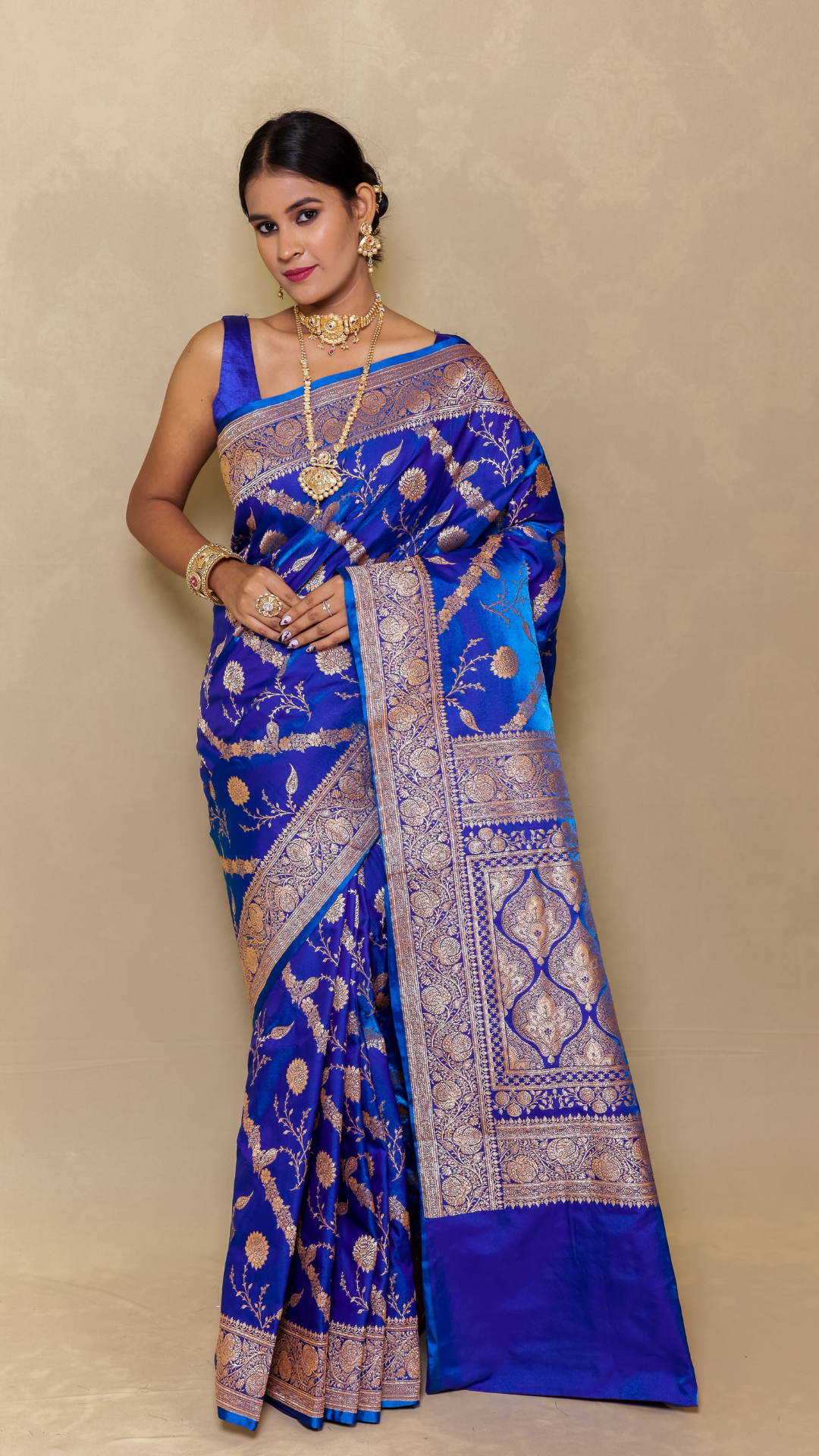 Royal Blue Moglai Jaal Katan Silk Banarasi Saree