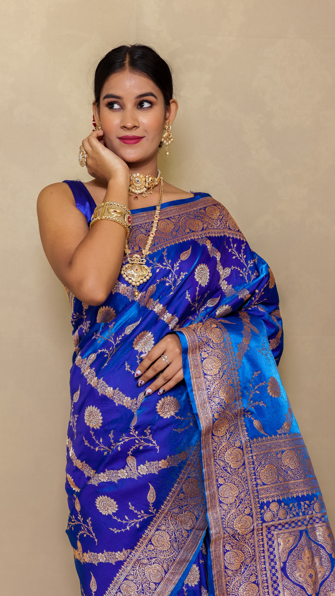 Royal Blue Moglai Jaal Katan Silk Banarasi Saree