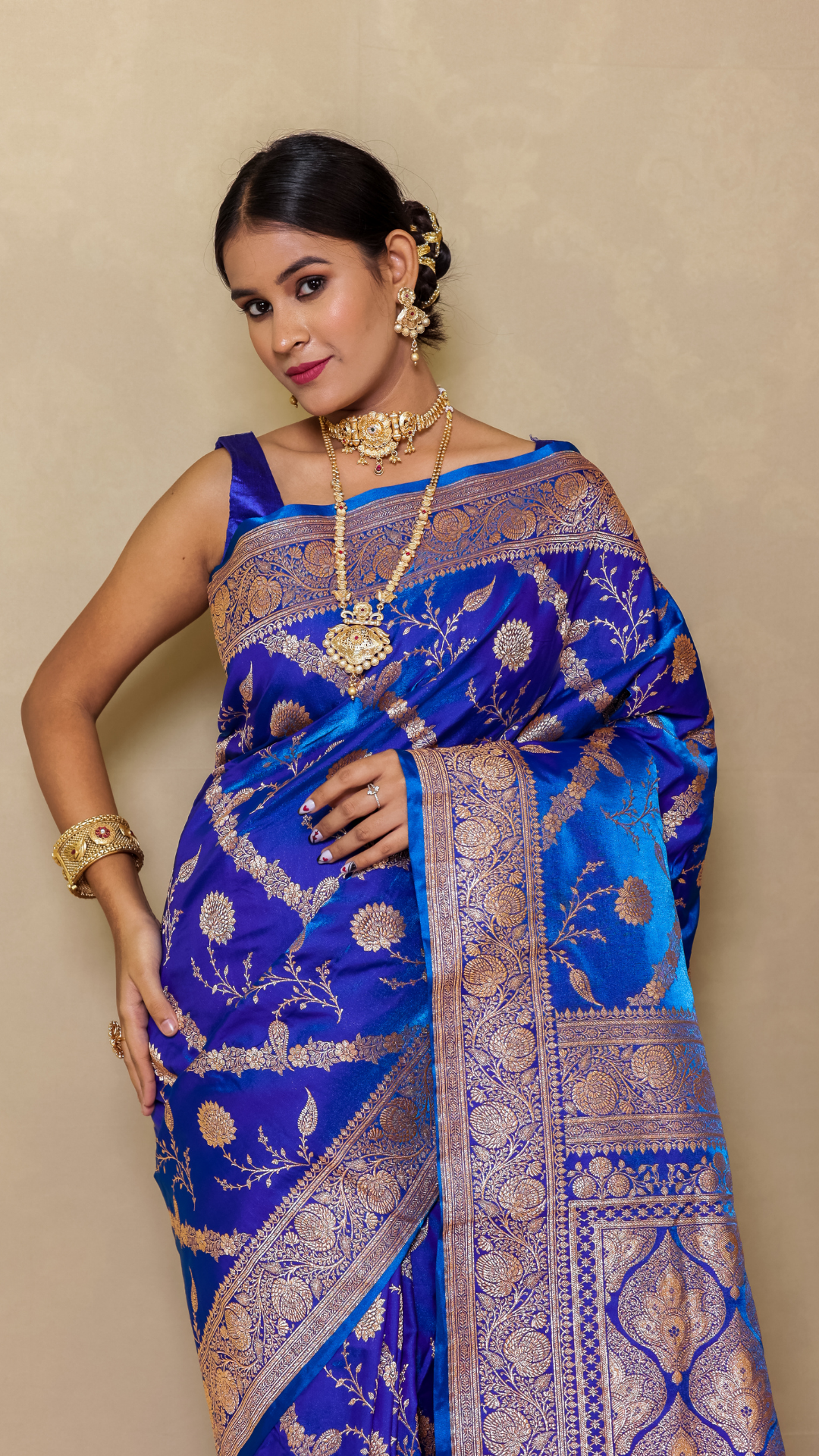 Royal Blue Moglai Jaal Katan Silk Banarasi Saree