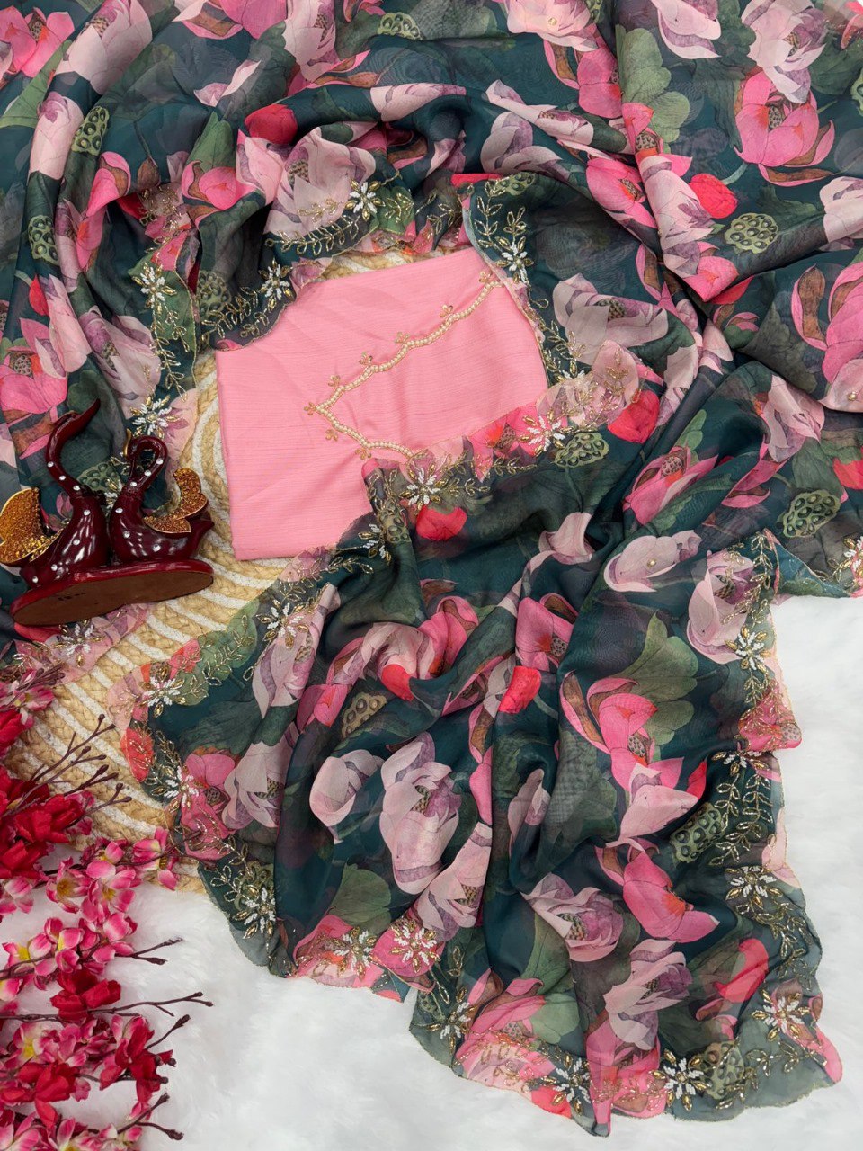 Bollywood collections party wear fancy Sattin Silk saree