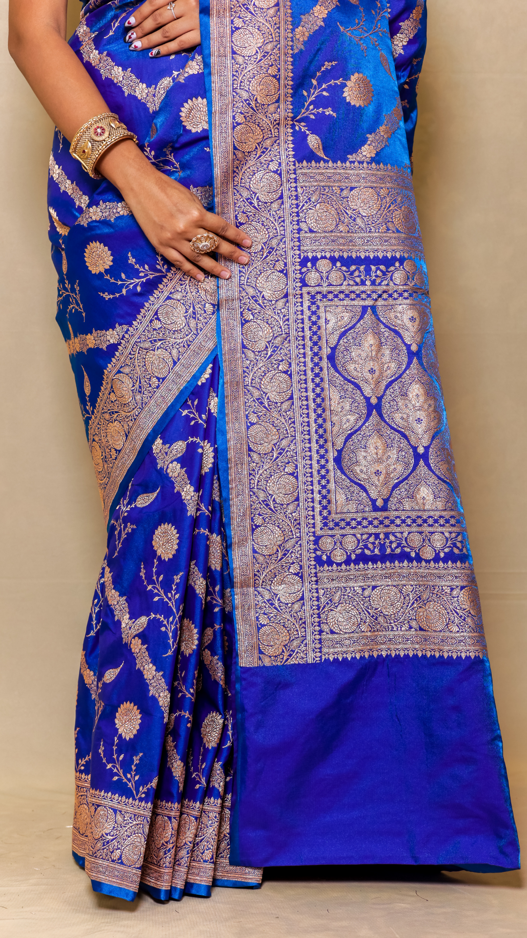 Royal Blue Moglai Jaal Katan Silk Banarasi Saree