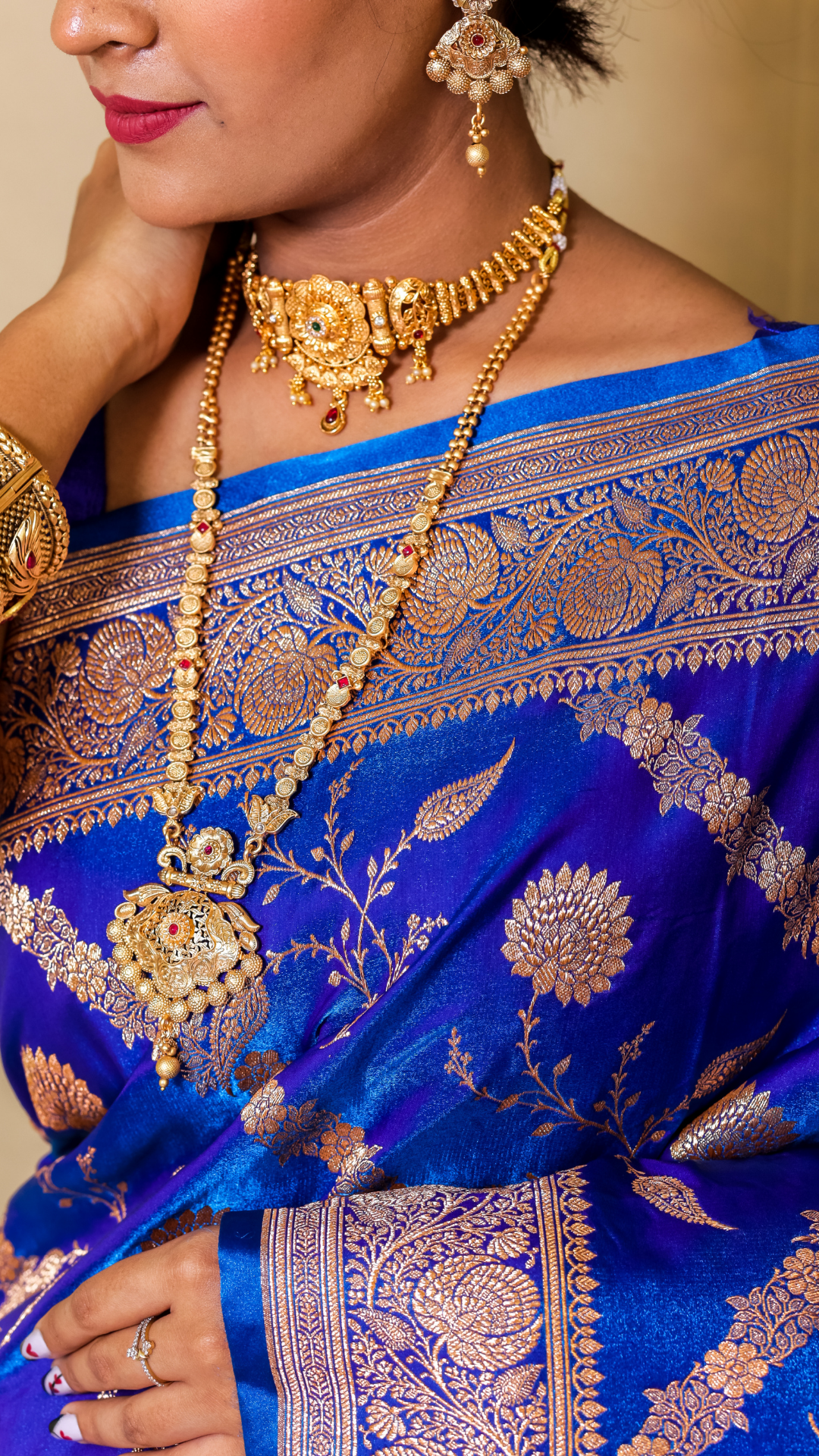 Royal Blue Moglai Jaal Katan Silk Banarasi Saree