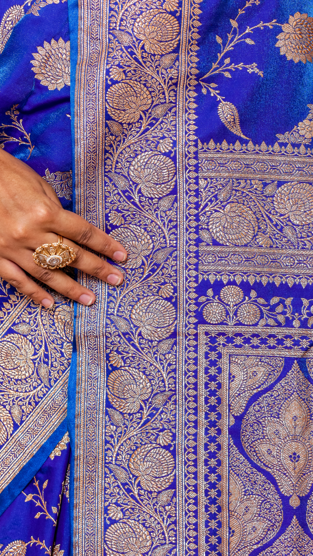 Royal Blue Moglai Jaal Katan Silk Banarasi Saree