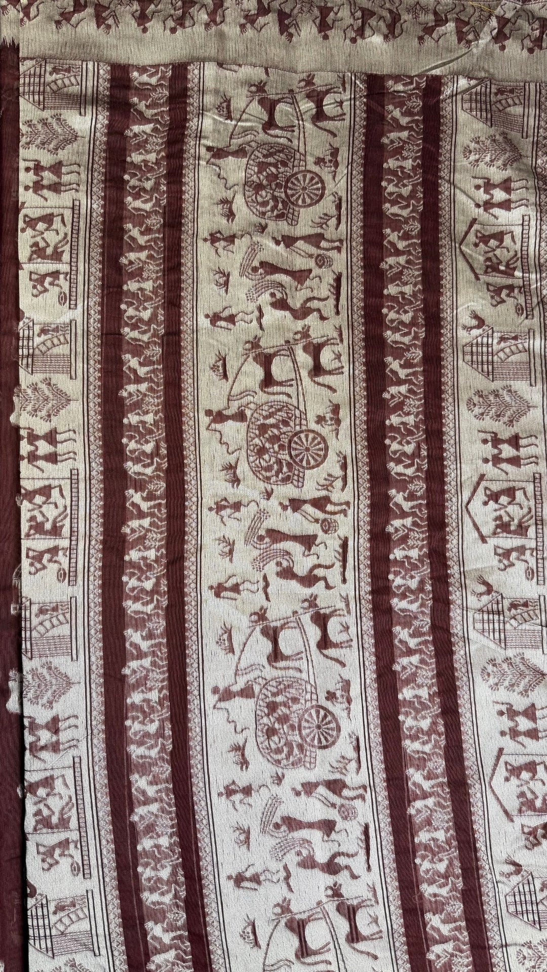 Banarashe Maroon Banarasi Cotton Saree with Elaborate Aachal Work