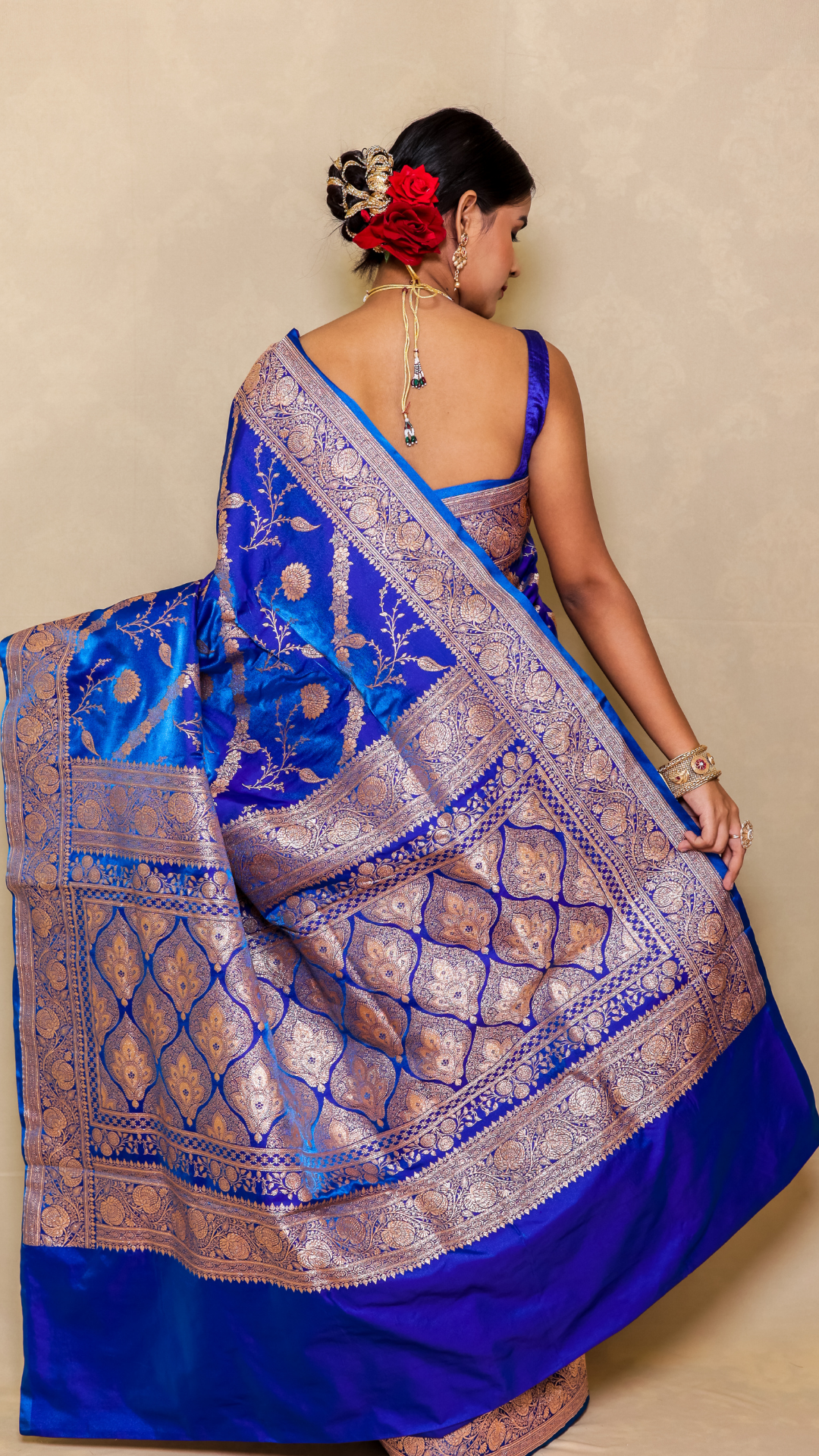 Royal Blue Moglai Jaal Katan Silk Banarasi Saree
