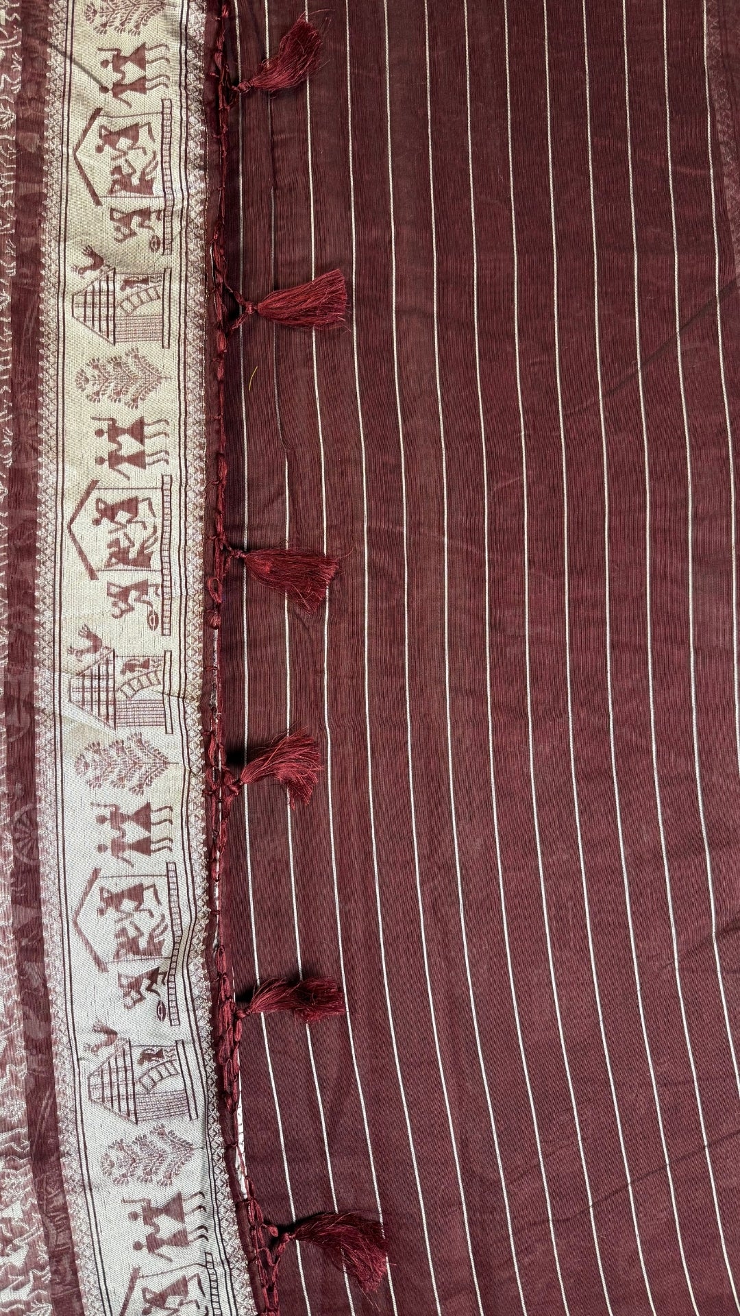 Banarashe Maroon Banarasi Cotton Saree with Elaborate Aachal Work