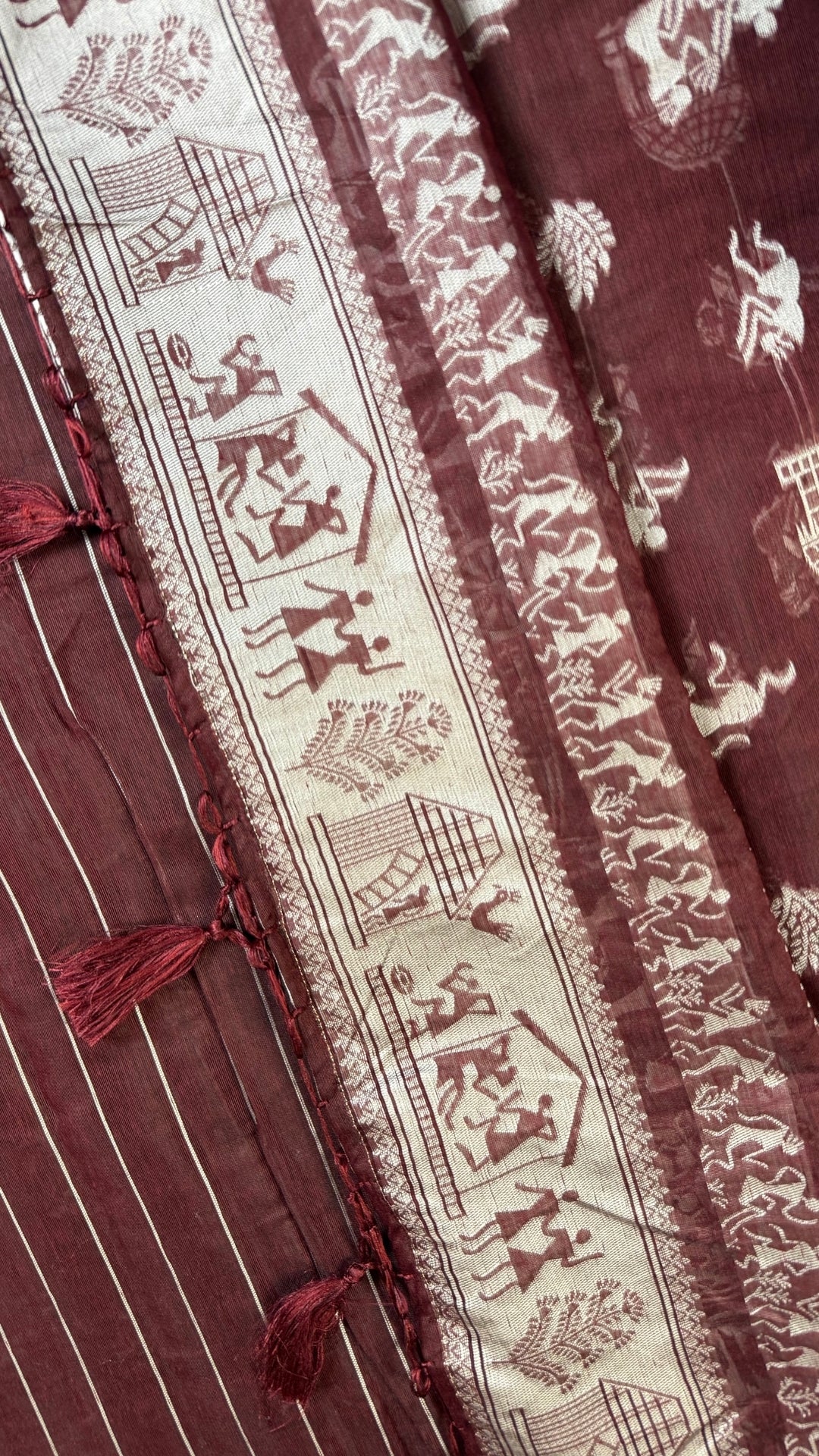 Banarashe Maroon Banarasi Cotton Saree with Elaborate Aachal Work