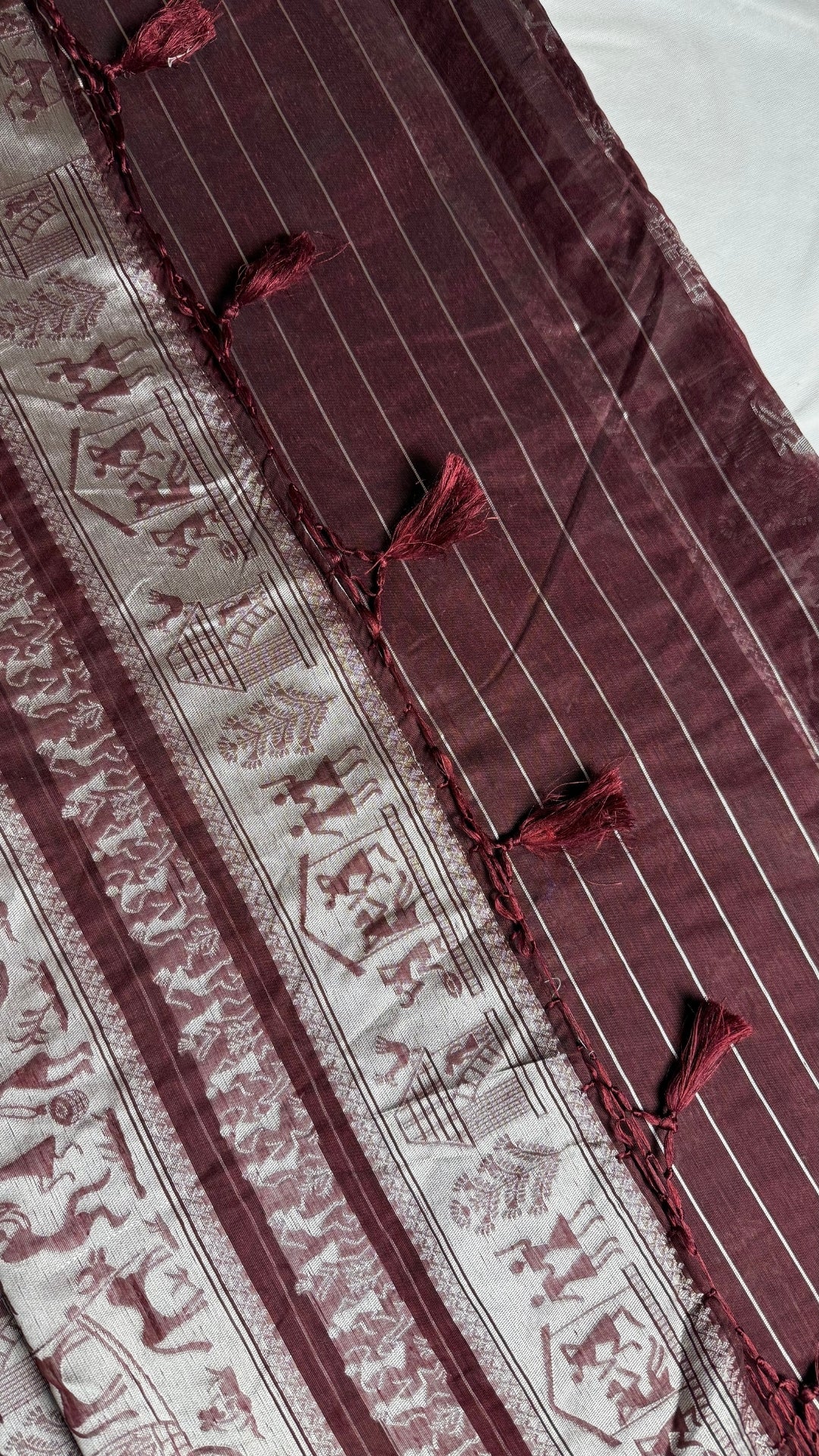 Banarashe Maroon Banarasi Cotton Saree with Elaborate Aachal Work