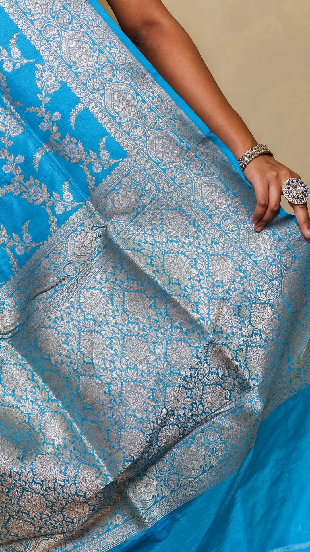 Sky Blue Handloom Banarasi Katan Silk Saree