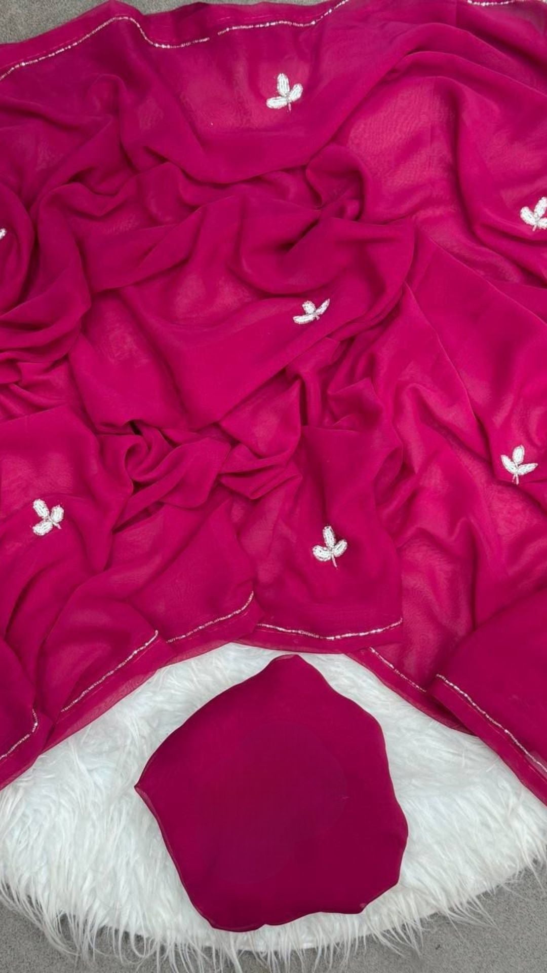 Wine Red Soft Georgette Cut Dana Leaf Work Saree