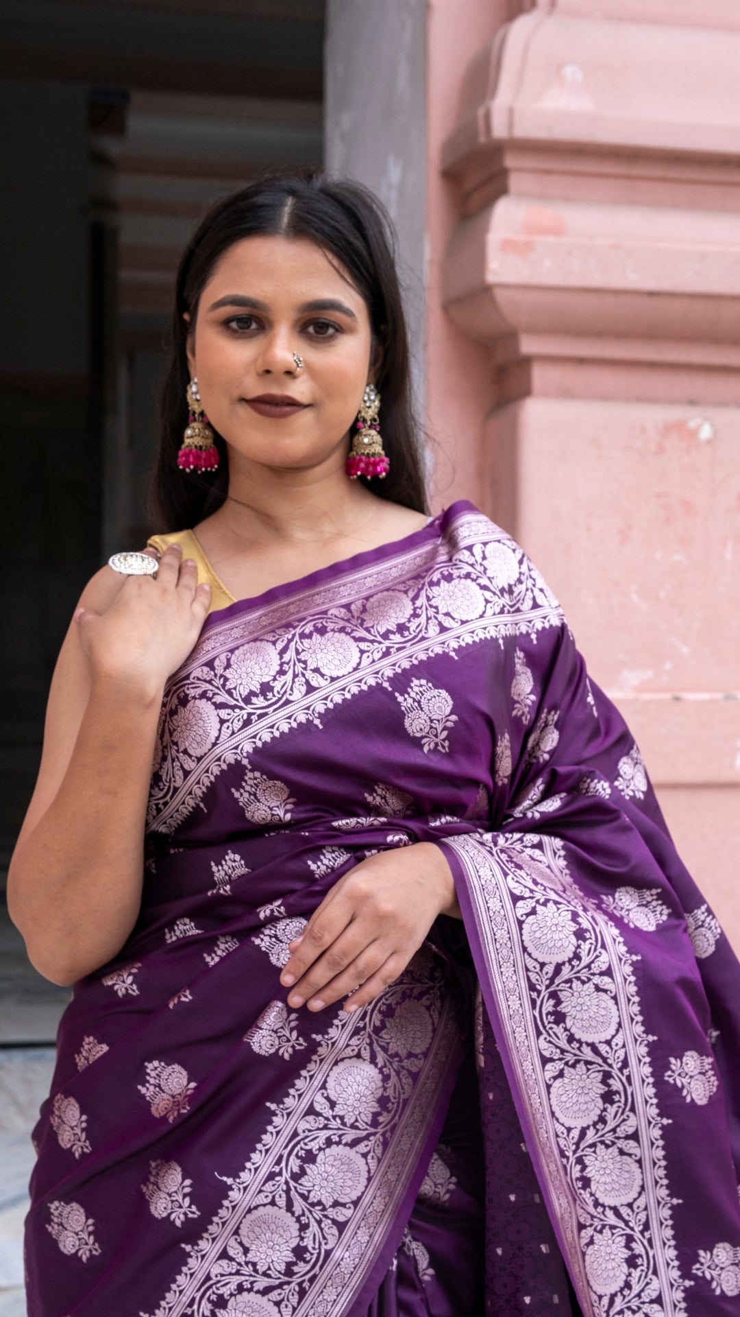 Blackberry Purple Semi Raw Mango Katan Silk Saree