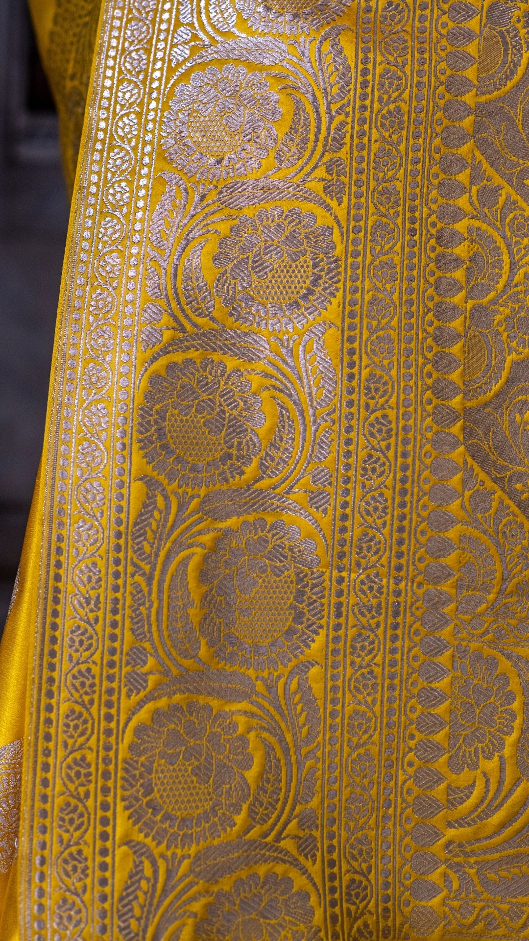 Yellow Floral Katan Mashru Silk Saree