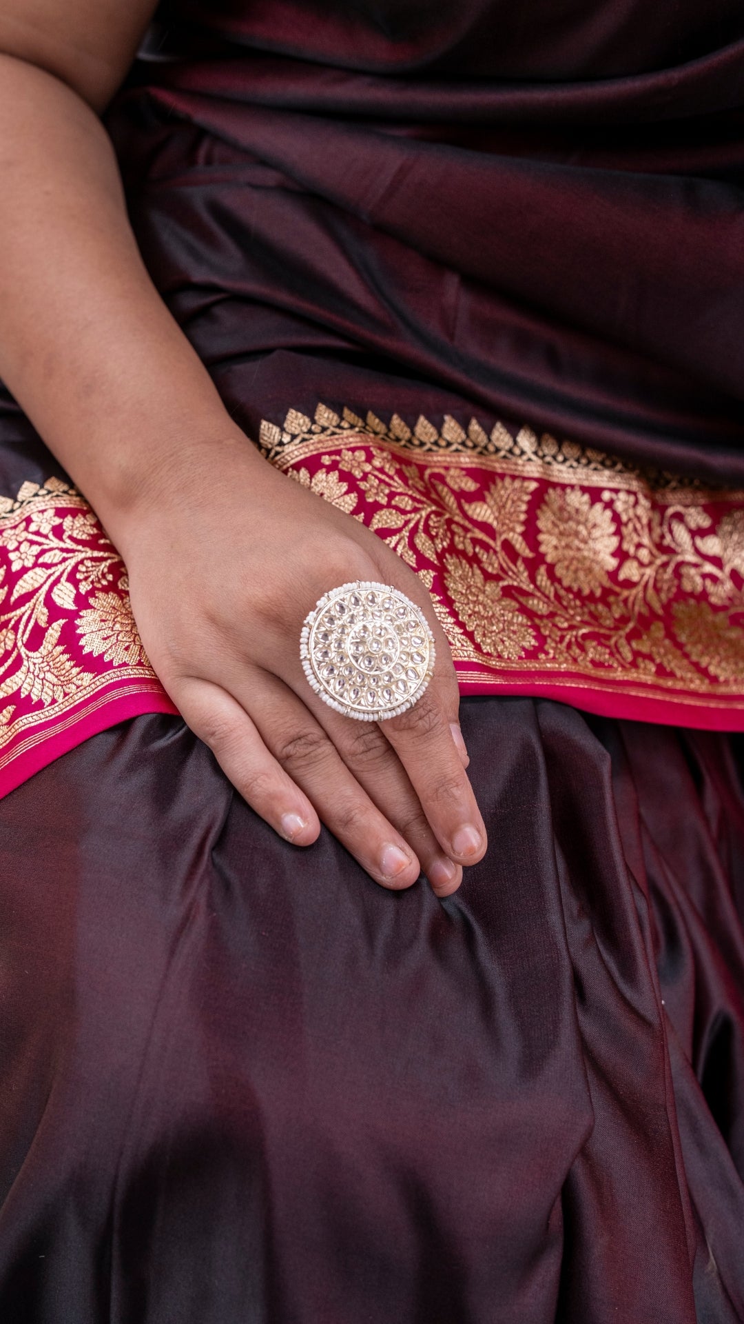 Wine with Pink Border Katan Mashru Silk Saree