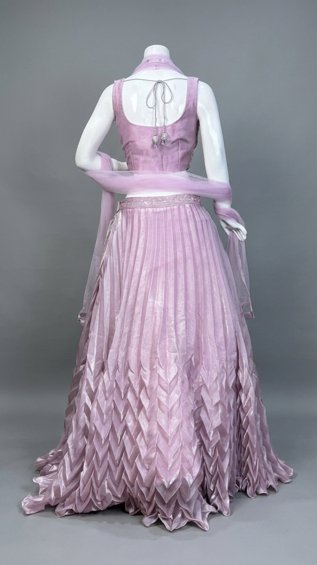 The Royal Pink Embroidered Stitched Lehenga & Crop Top Set