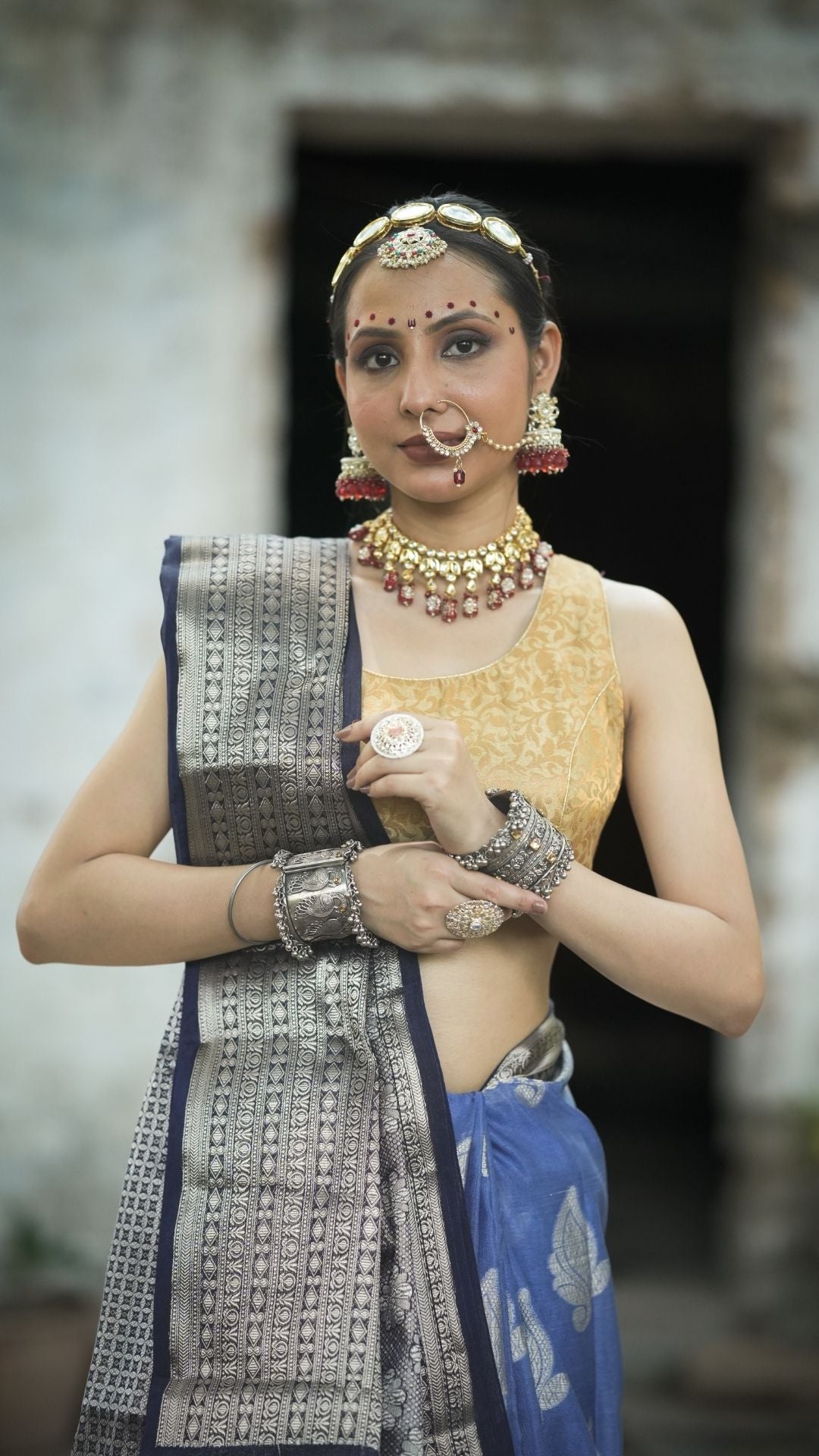 Georgette Dyble Fabric Saree – Royal Blue with Silver Zari Scuet Border