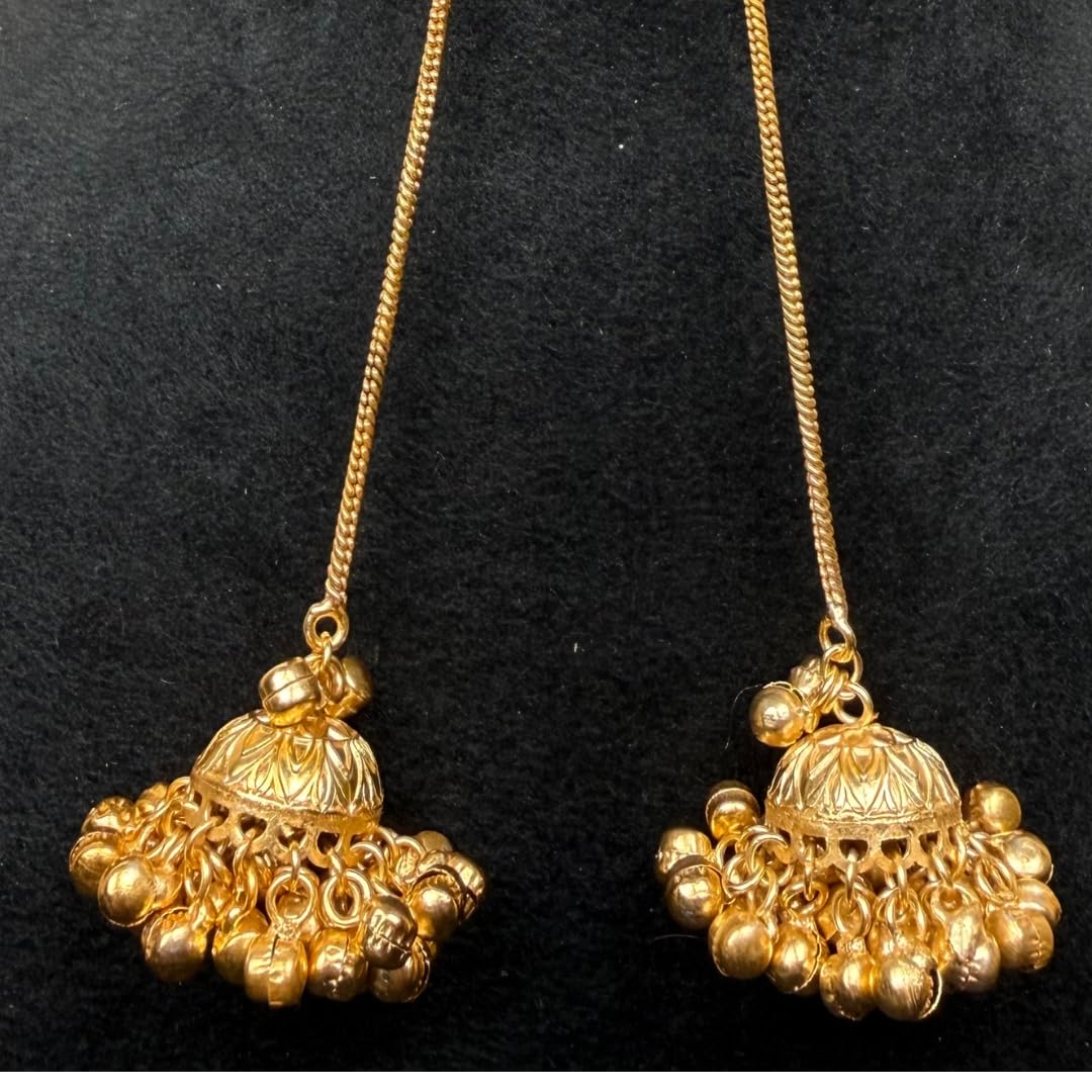 Gold Plated Peacock Jhumka Earrings with Red & Green Stones