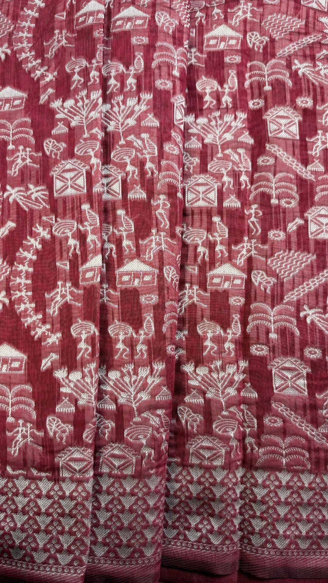 Banarashe Pure Georgette Banarasi Saree in Maroon with Village Scene Weave