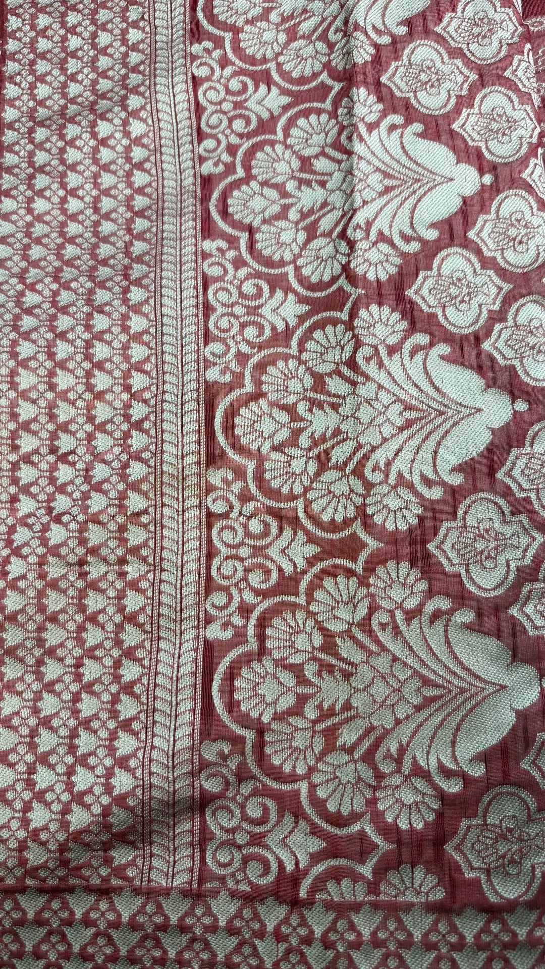 Banarashe Pure Georgette Banarasi Saree in Maroon with Village Scene Weave