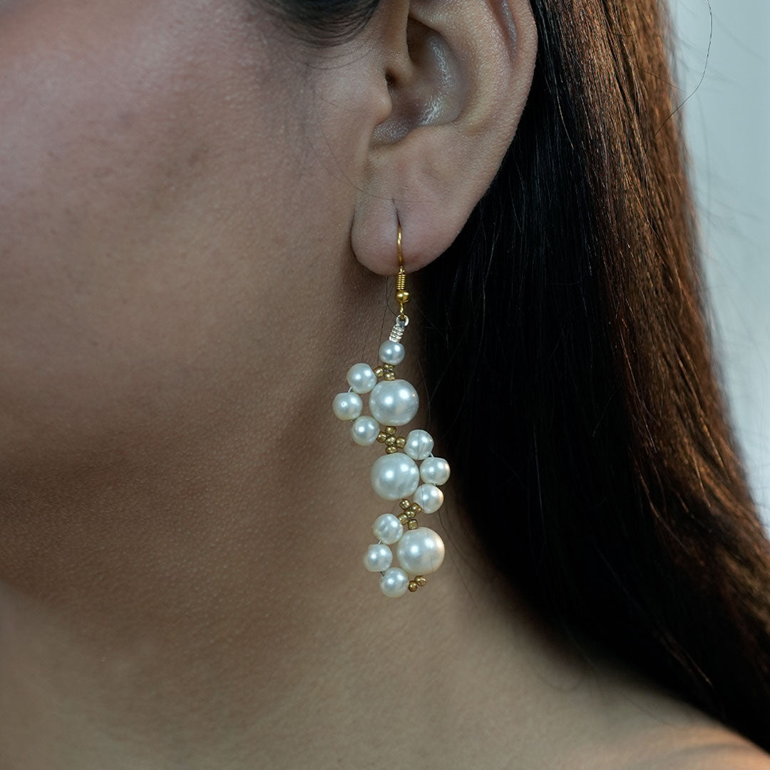 White Pearl Snake Earrings & Bracelet Set