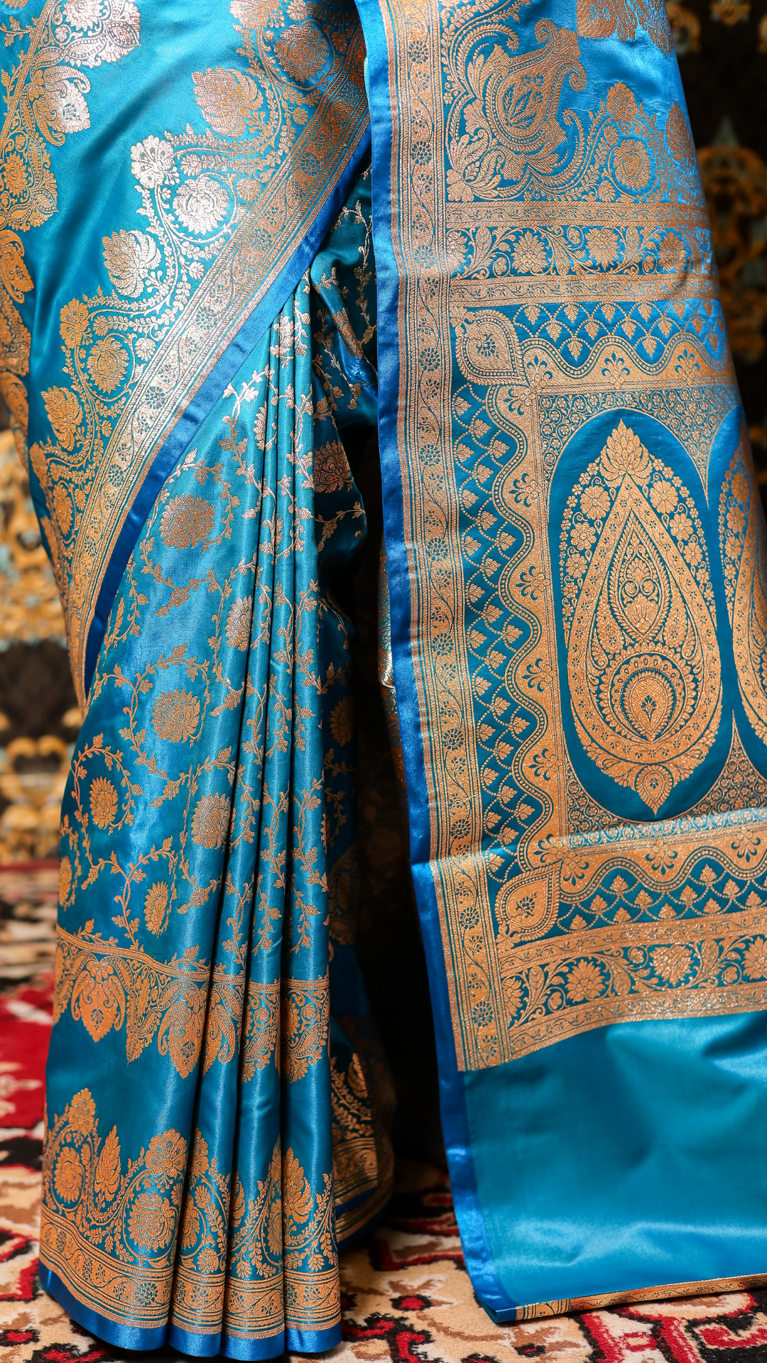 Azure Bloom Banarasi Silk Saree with Silver Zari Elegance