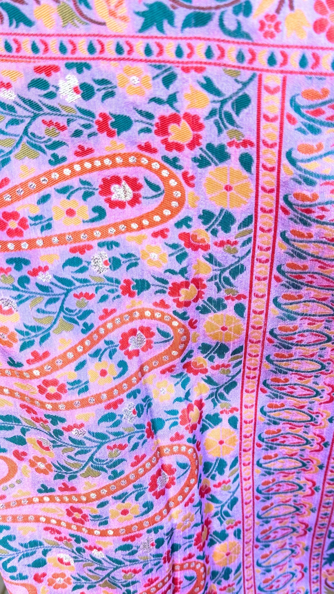 Exquisite Pink Floral Digital Print Saree with Gold Woven Border