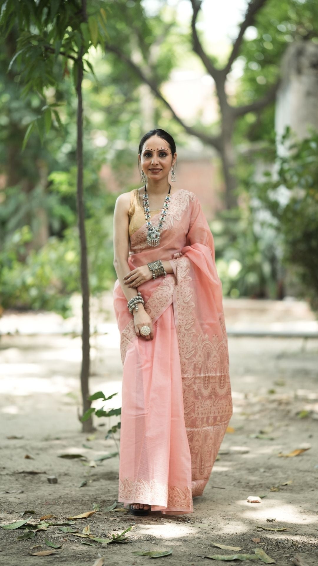 Cotton Check Super Net Resham Saree – Blush Pink Elegance