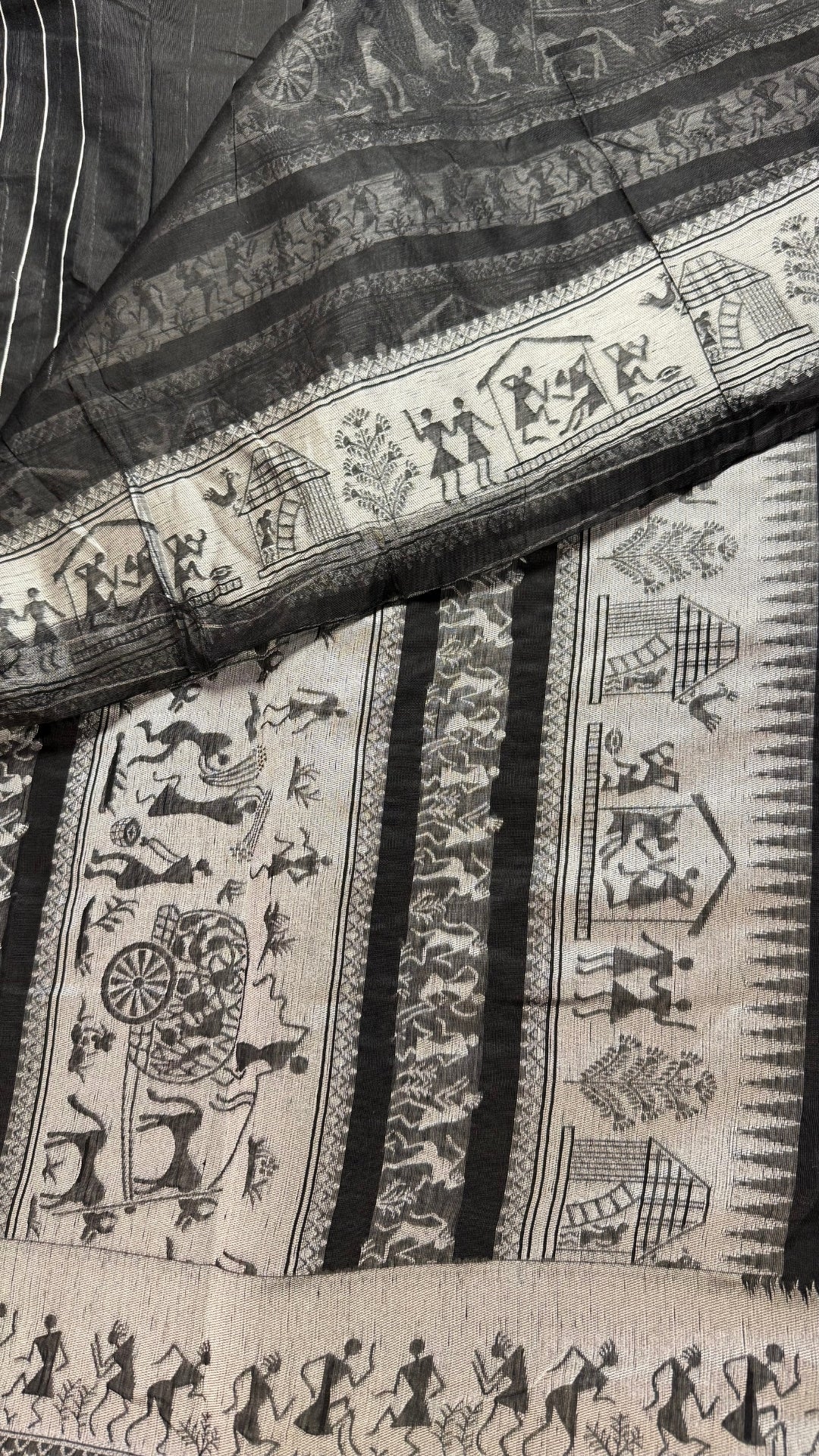 Banarashe Black & Silver Banarasi Georgette Saree with Gota Dandiya prints Motifs