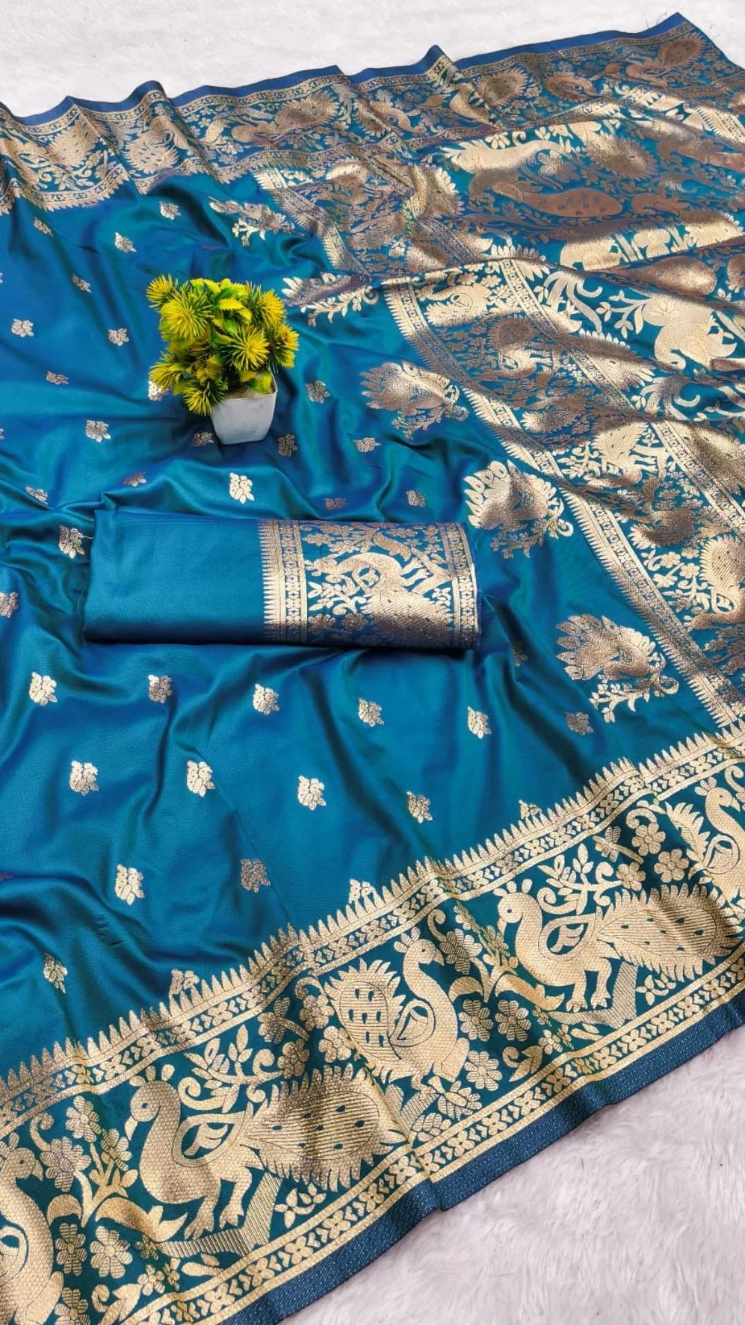 Blue Soft Banarasi Silk Saree with Heavy Zari Border