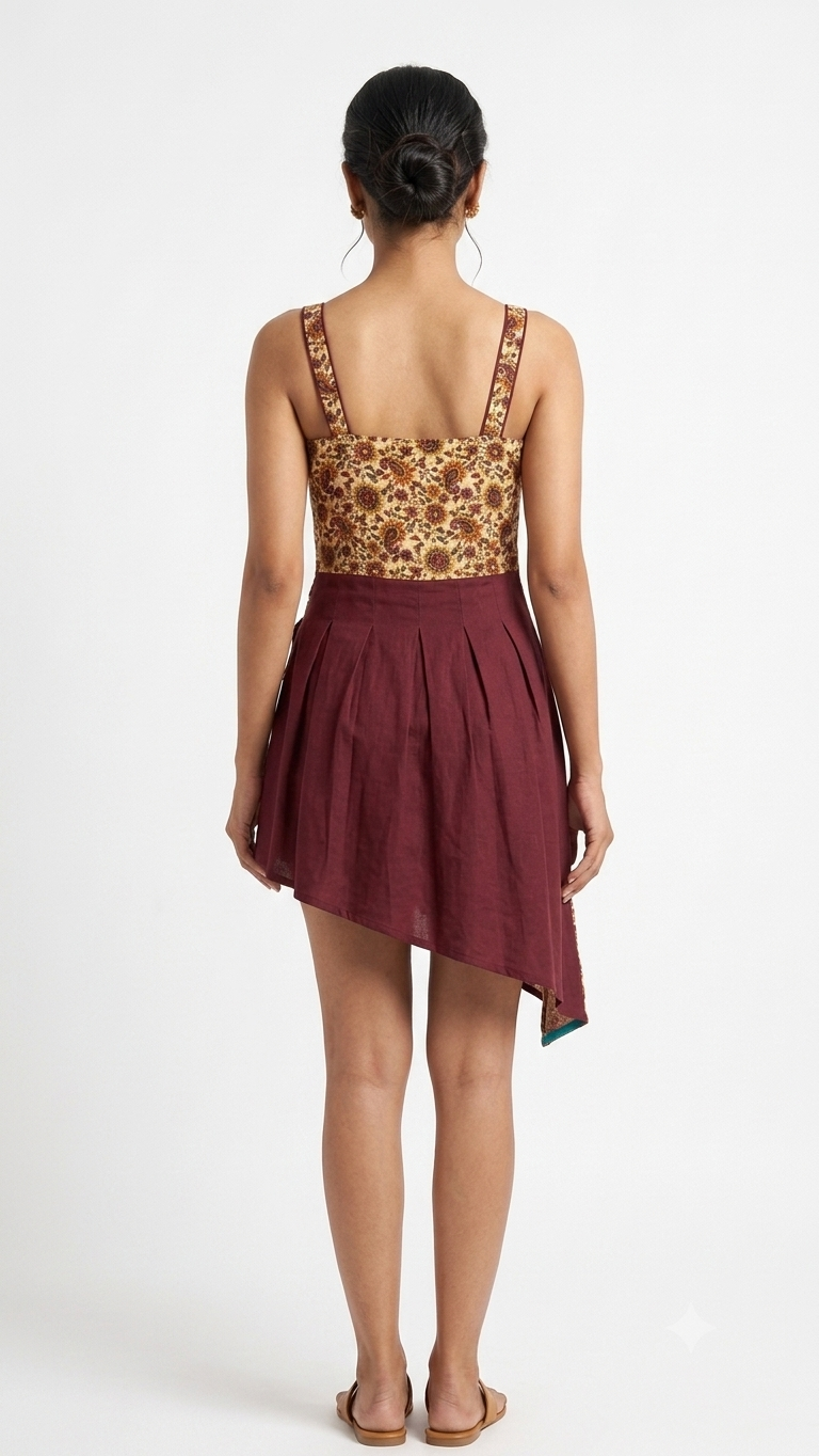 Deep Maroon Cotton Ethnic Print Mini Dress