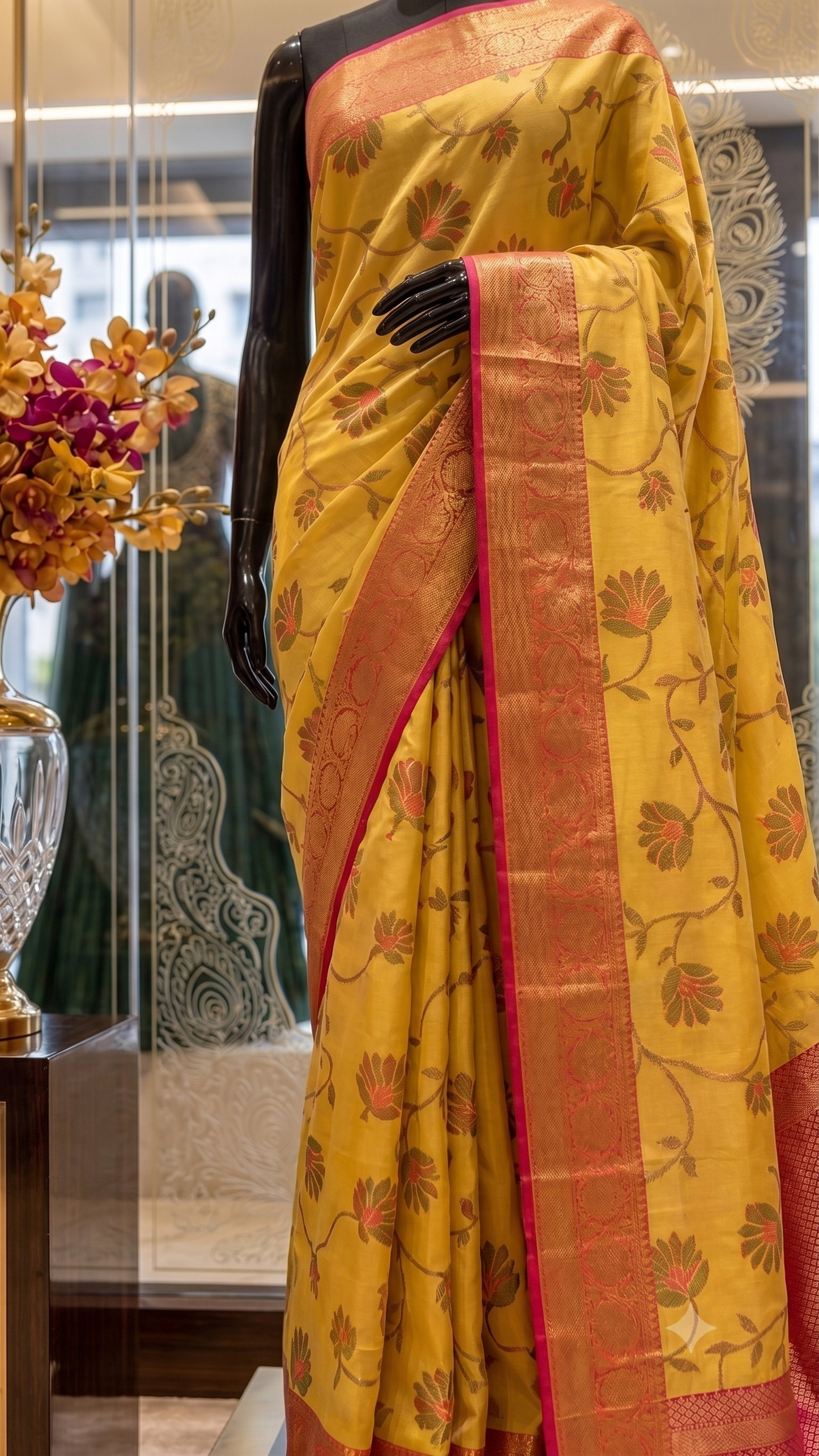 'Suvarna' Mustard Meenakari Banarasi Saree