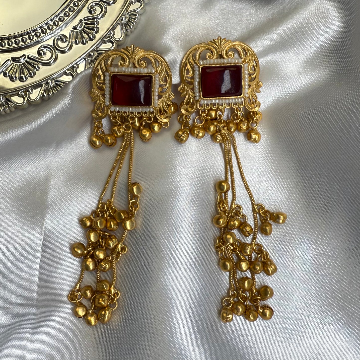 Kashmiri Brass Ghungroo Jhumka Earring Maroon