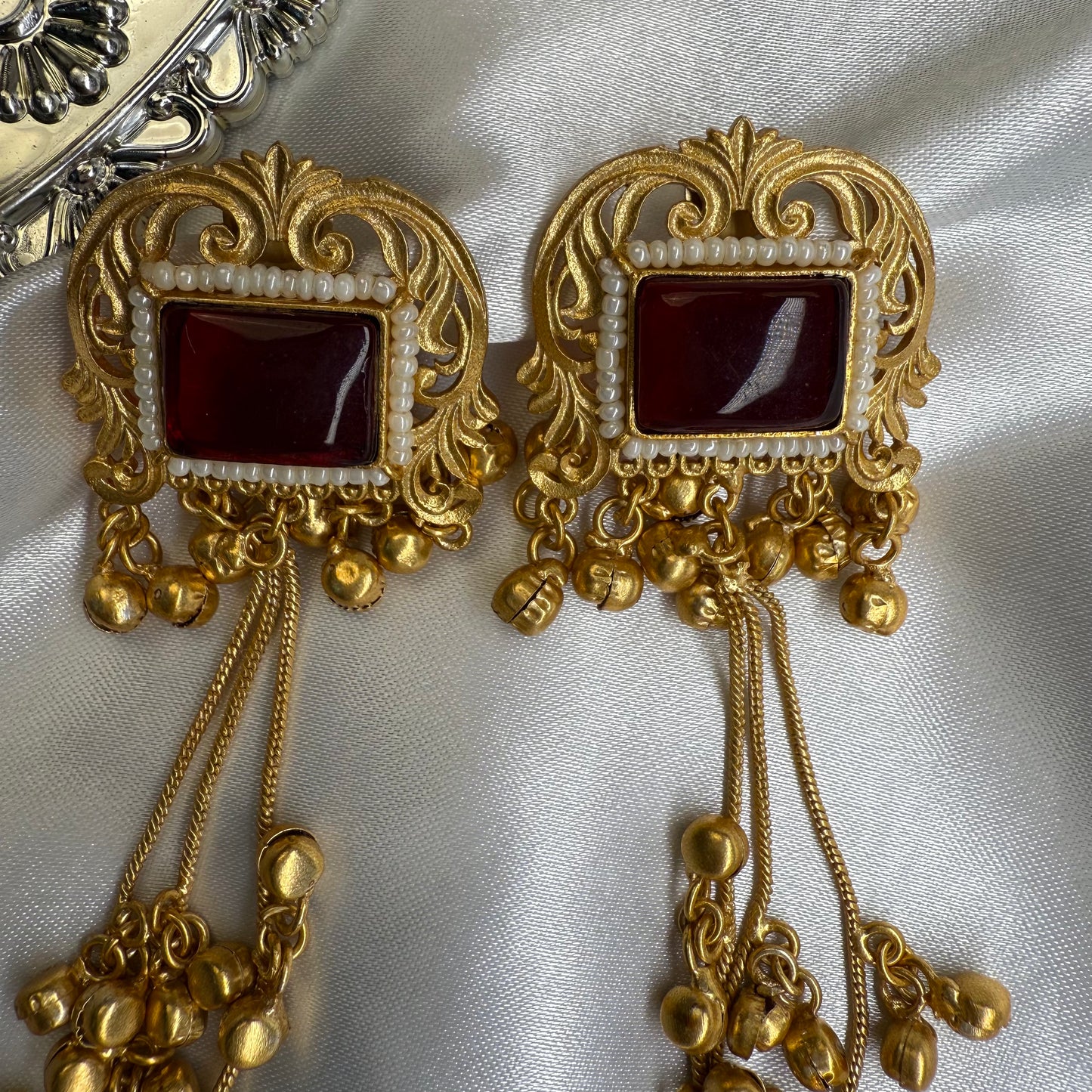 Kashmiri Brass Ghungroo Jhumka Earring Maroon