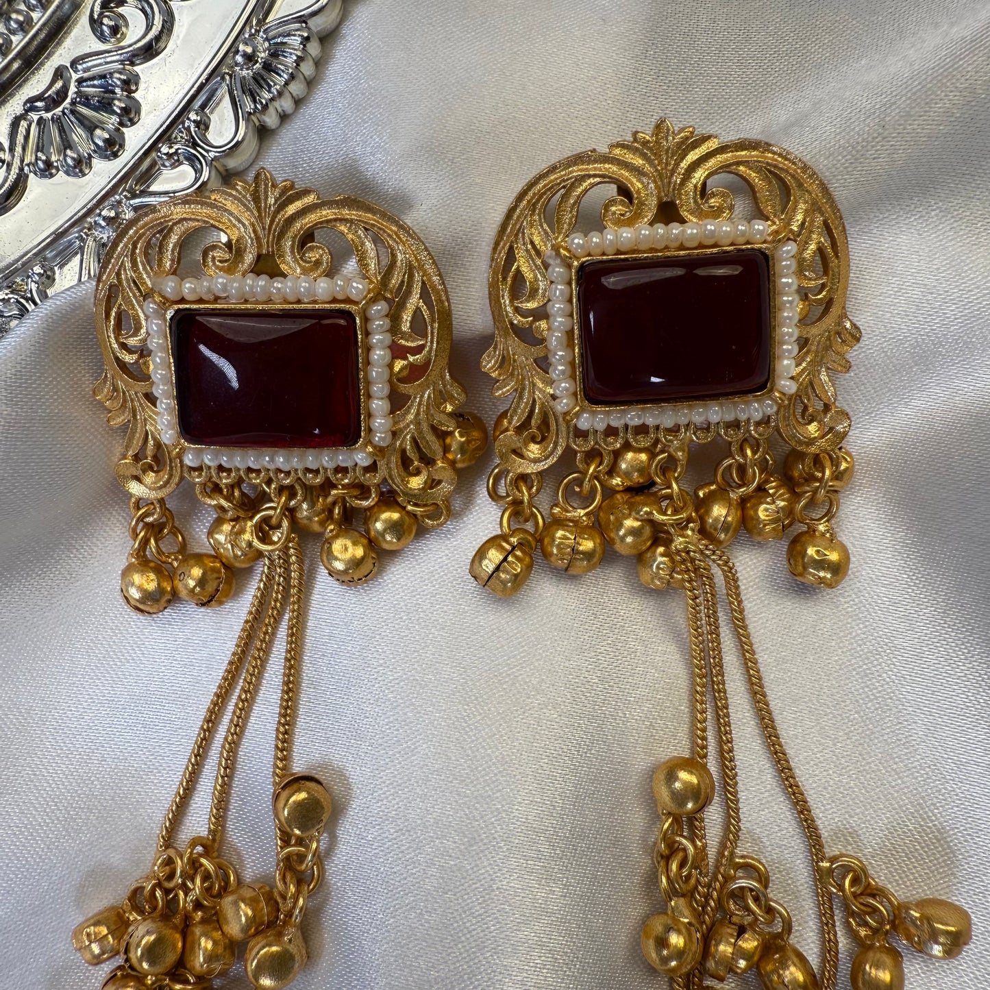 Kashmiri Brass Ghungroo Jhumka Earring Maroon