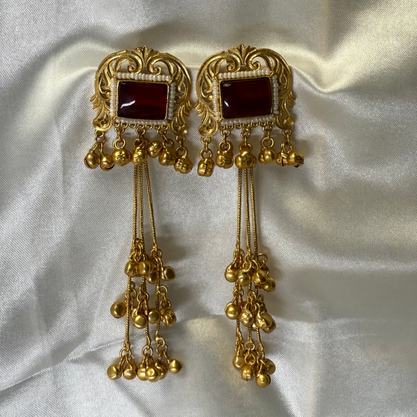 Kashmiri Brass Ghungroo Jhumka Earring Maroon