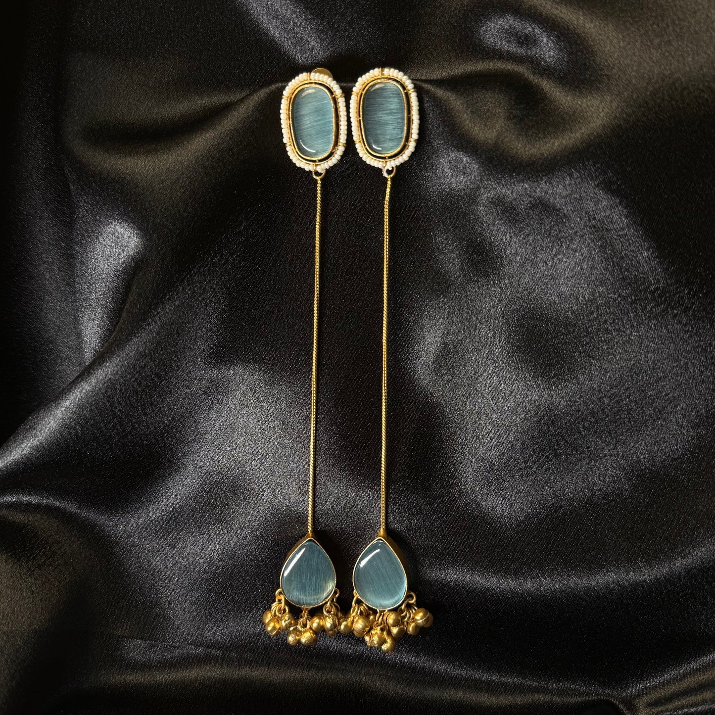 Premium Kashmiri Gold-Plated Chain Jhumka Earring Ocean Green