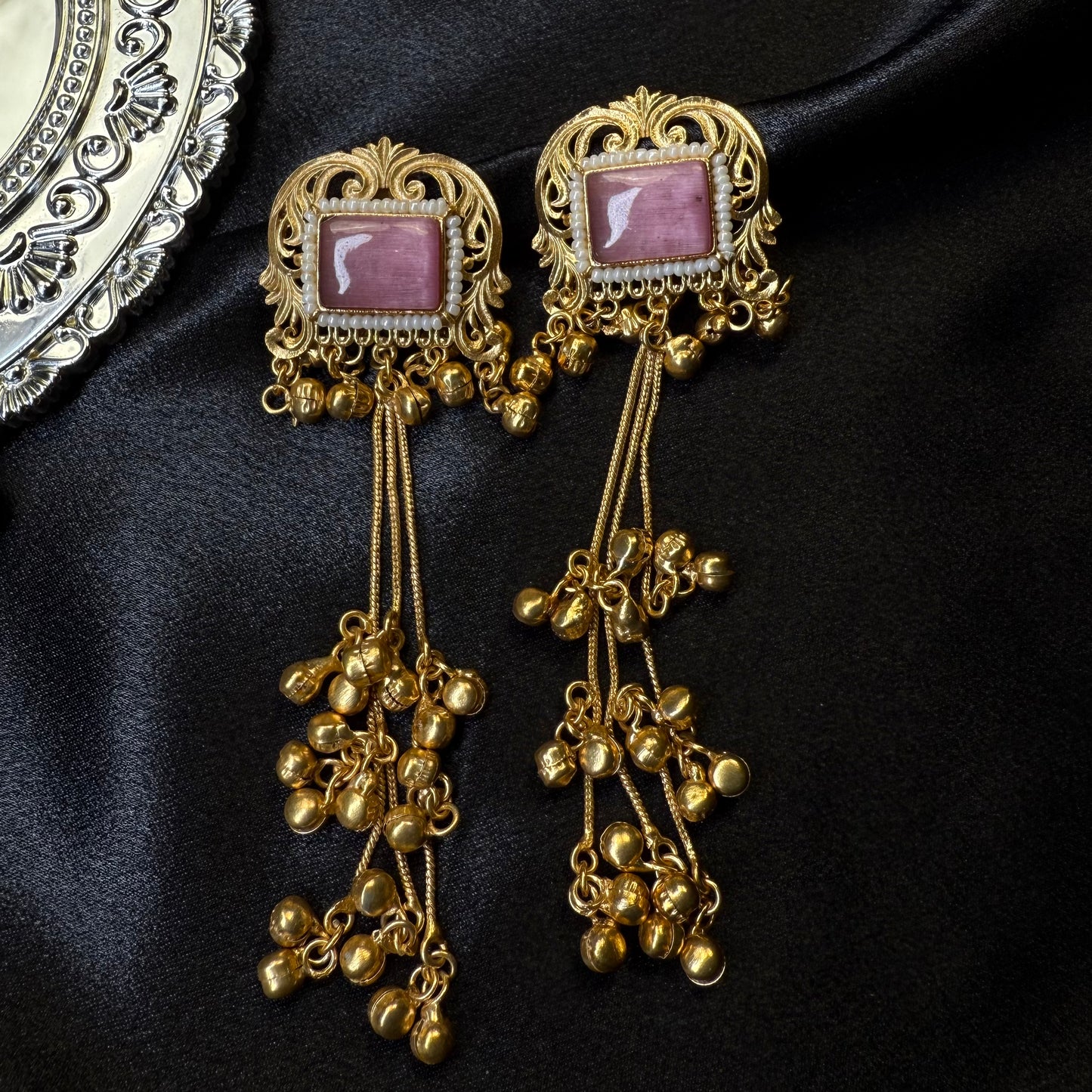 Kashmiri Brass Ghungroo Jhumka Earring Baby Pink
