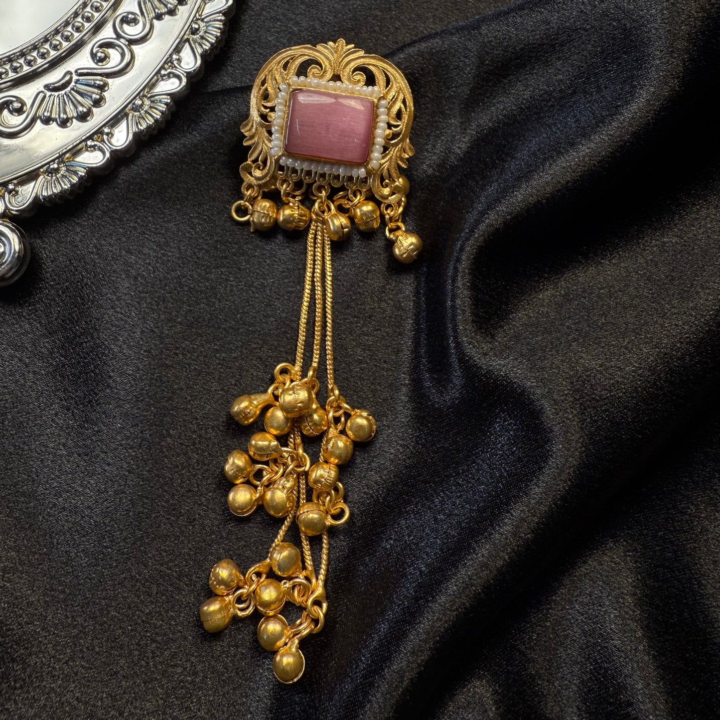 Kashmiri Brass Ghungroo Jhumka Earring Baby Pink