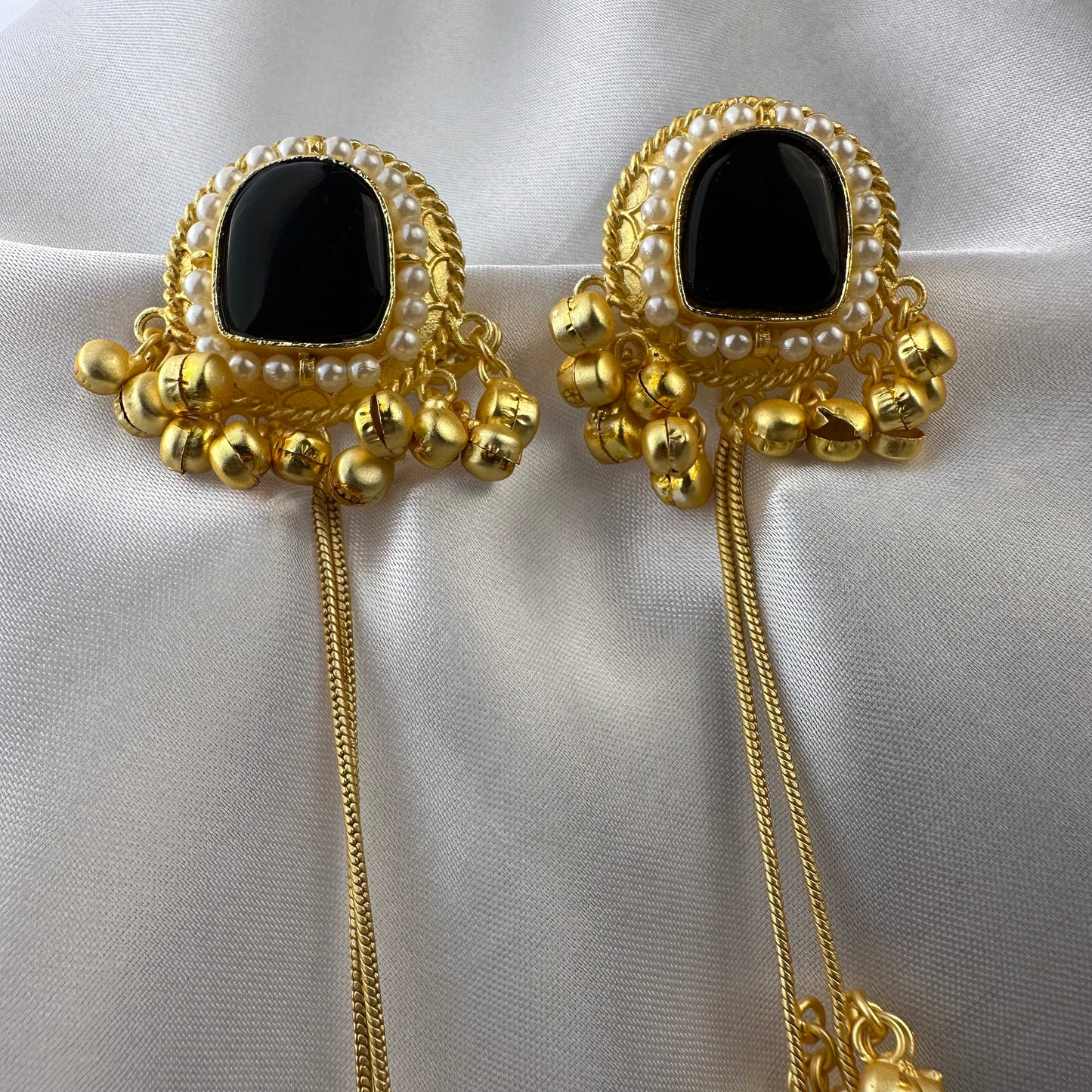 Premium Kashmiri Brass Ghungroo Long Earring Black